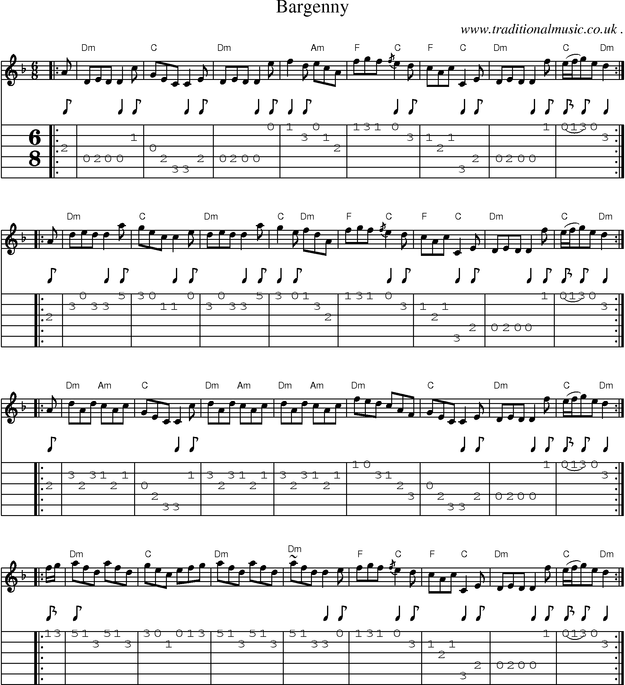 Sheet-music  score, Chords and Guitar Tabs for Bargenny