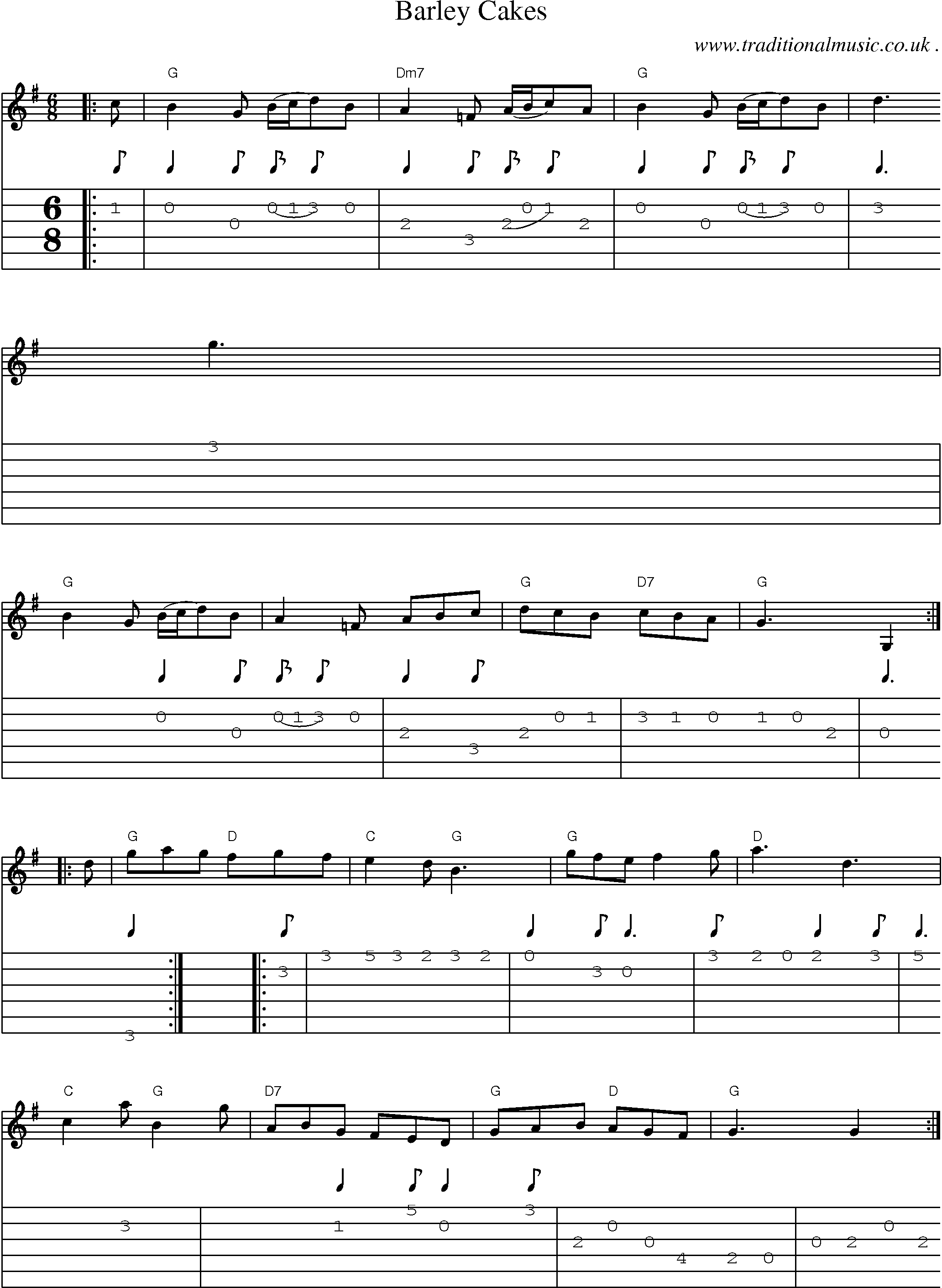 Sheet-music  score, Chords and Guitar Tabs for Barley Cakes