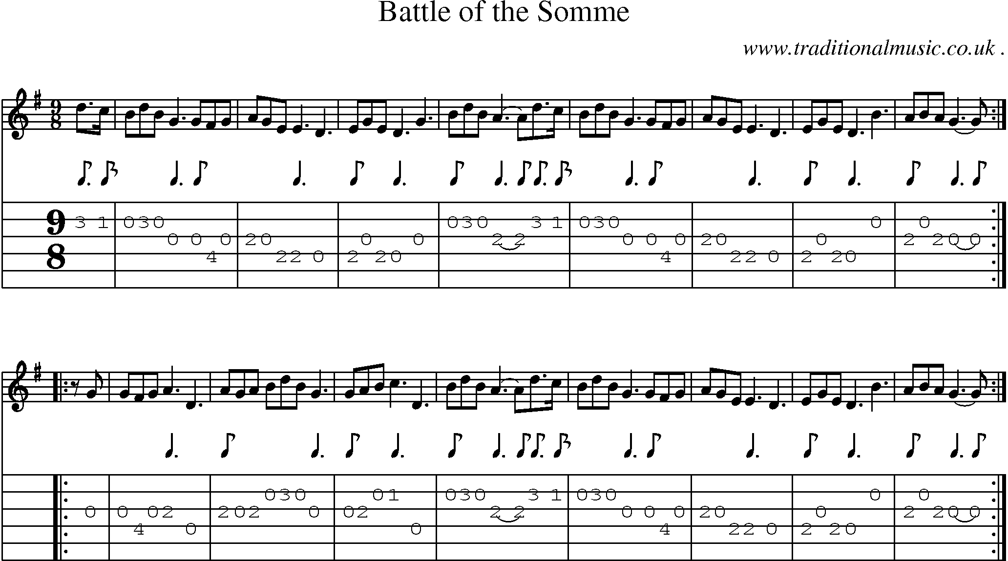 Sheet-music  score, Chords and Guitar Tabs for Battle Of The Somme