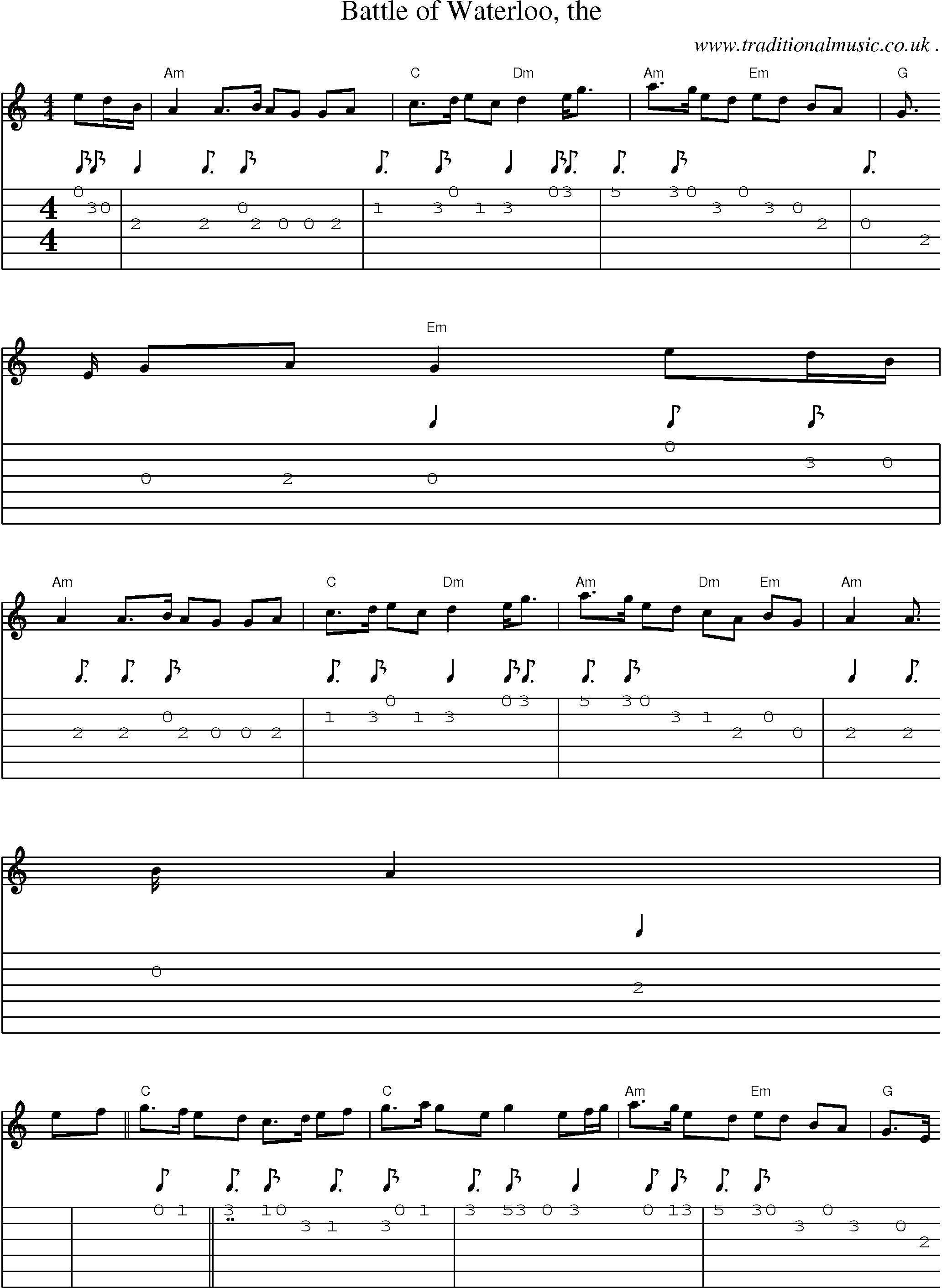 Sheet-music  score, Chords and Guitar Tabs for Battle Of Waterloo The