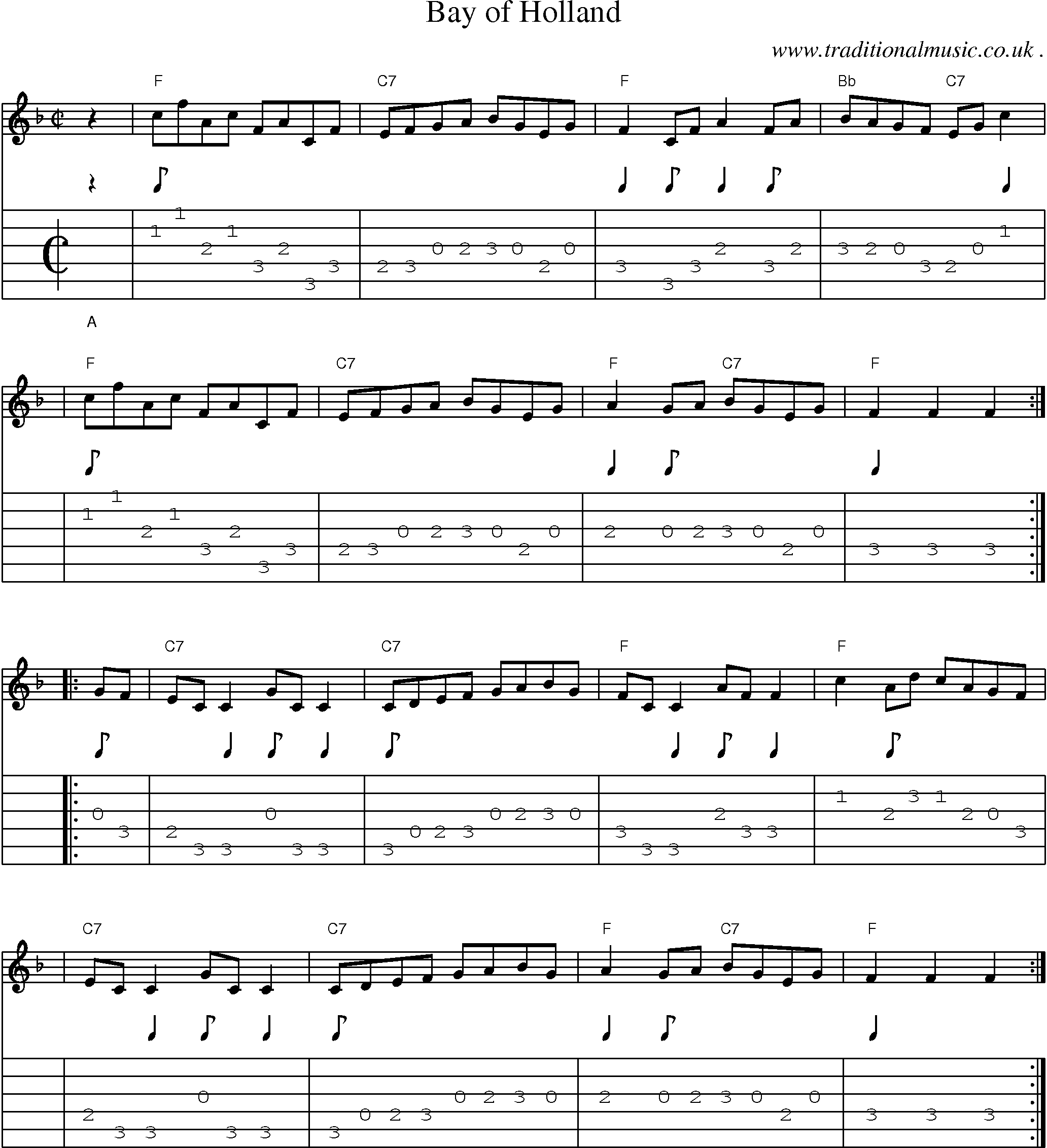Sheet-music  score, Chords and Guitar Tabs for Bay Of Holland