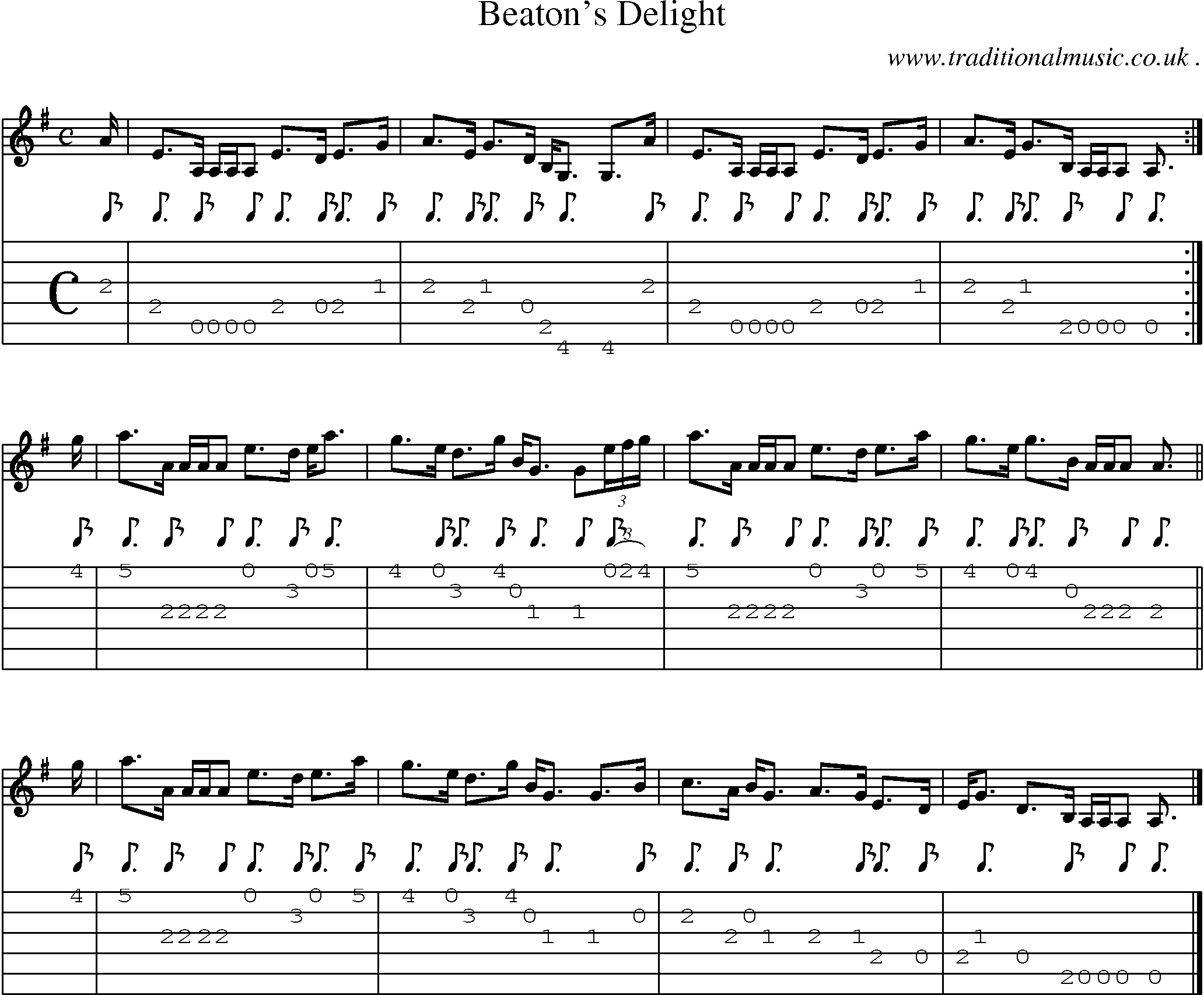 Sheet-music  score, Chords and Guitar Tabs for Beatons Delight