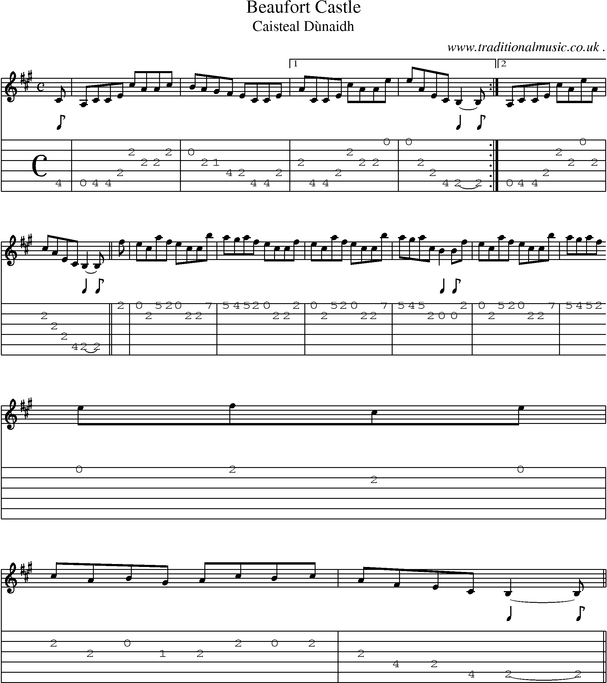 Sheet-music  score, Chords and Guitar Tabs for Beaufort Castle
