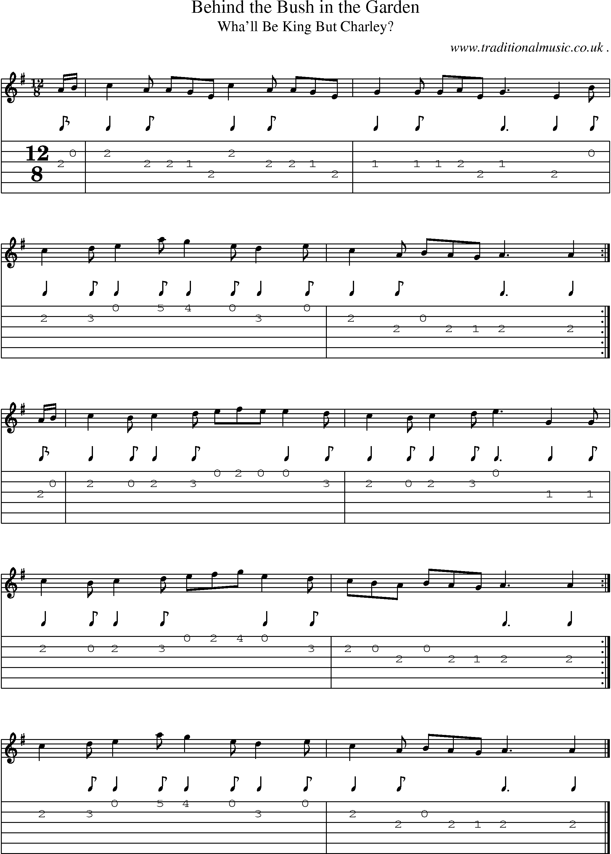 Sheet-music  score, Chords and Guitar Tabs for Behind The Bush In The Garden