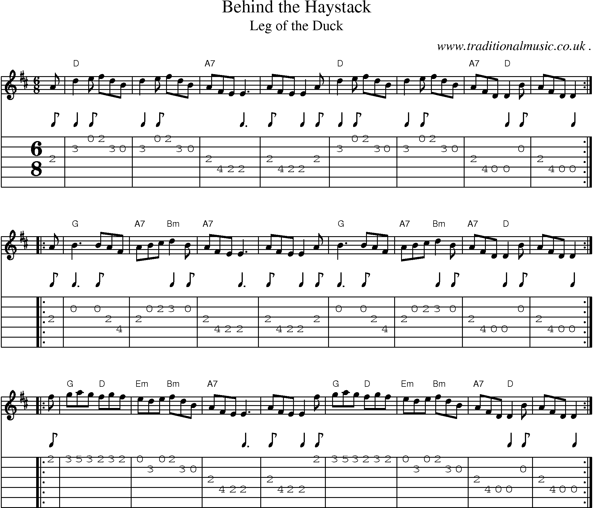 Sheet-music  score, Chords and Guitar Tabs for Behind The Haystack
