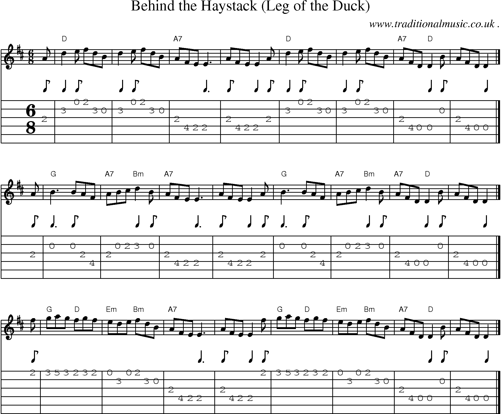 Sheet-music  score, Chords and Guitar Tabs for Behind The Haystack Leg Of The Duck