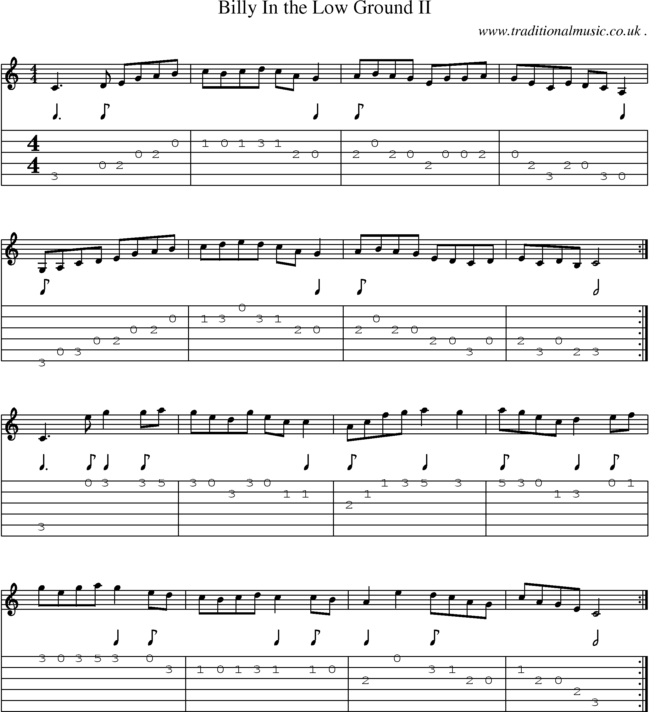 Sheet-music  score, Chords and Guitar Tabs for Billy In The Low Ground Ii