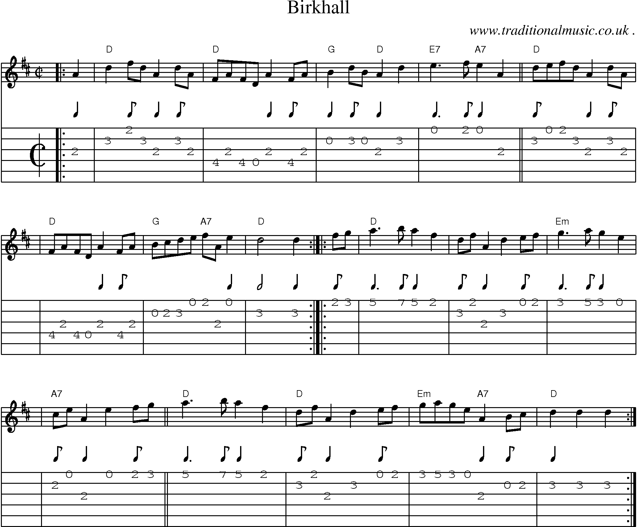 Sheet-music  score, Chords and Guitar Tabs for Birkhall