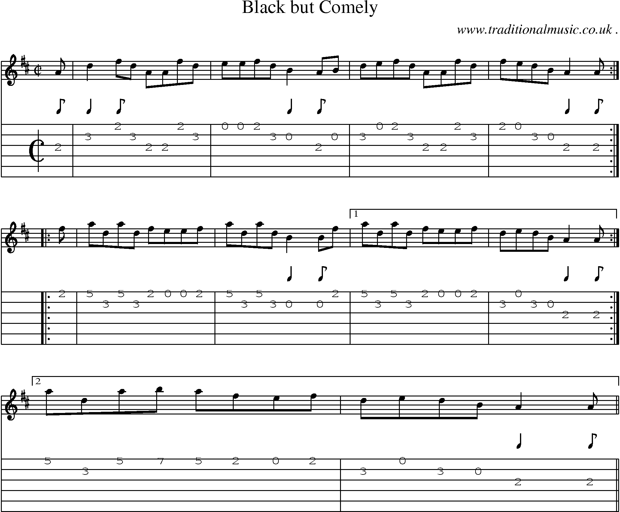 Sheet-music  score, Chords and Guitar Tabs for Black But Comely