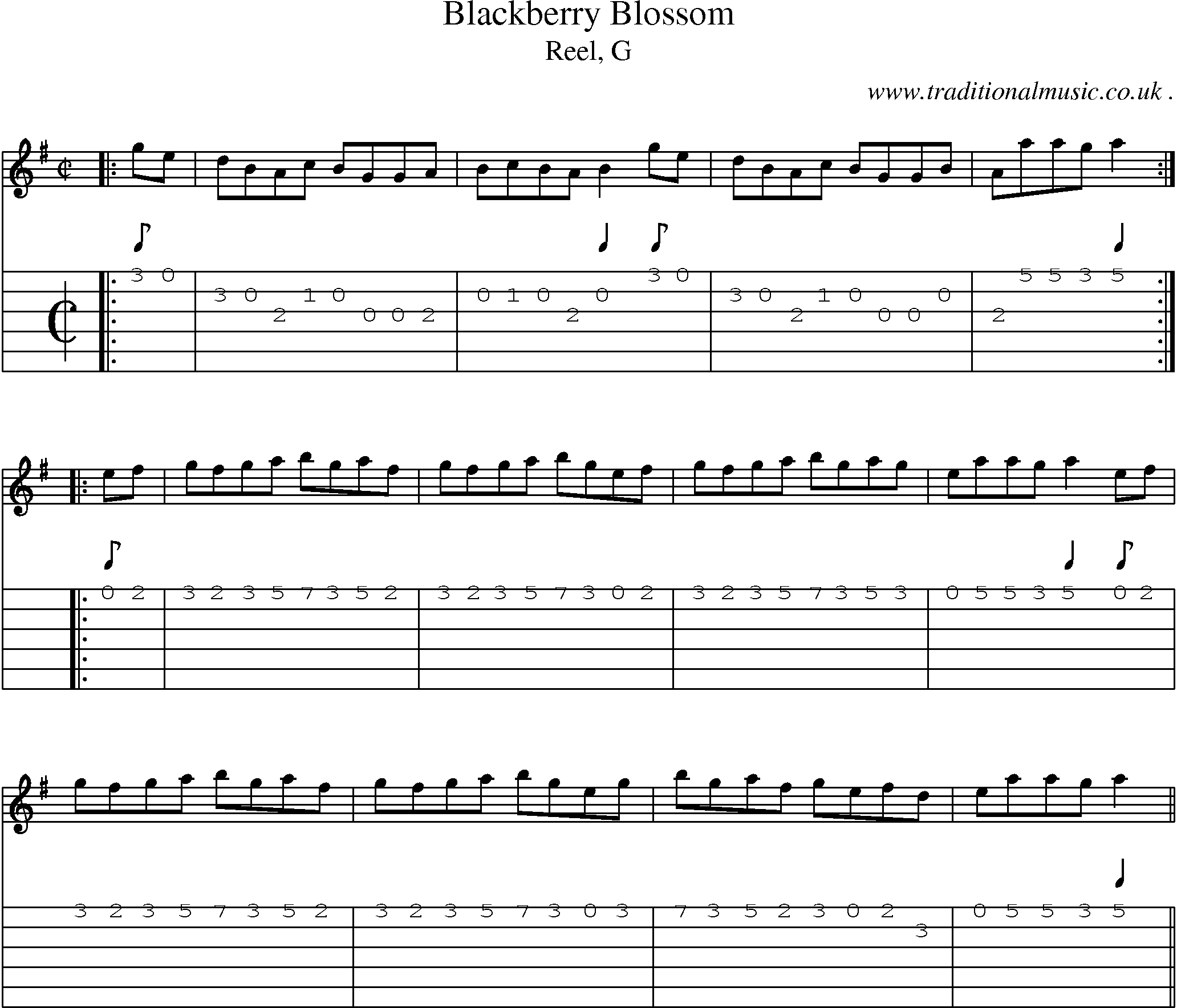Sheet-music  score, Chords and Guitar Tabs for Blackberry Blossom