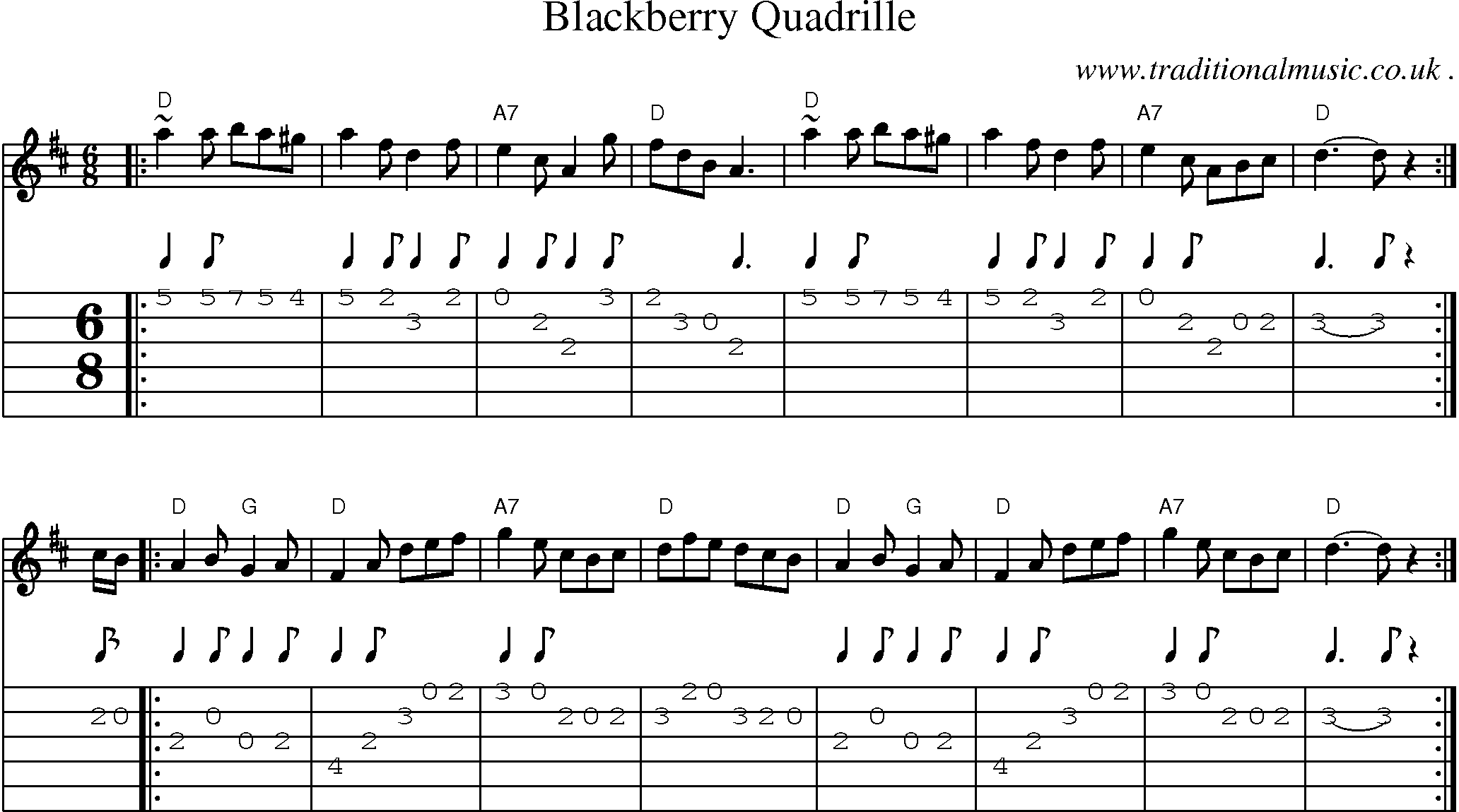 Sheet-music  score, Chords and Guitar Tabs for Blackberry Quadrille