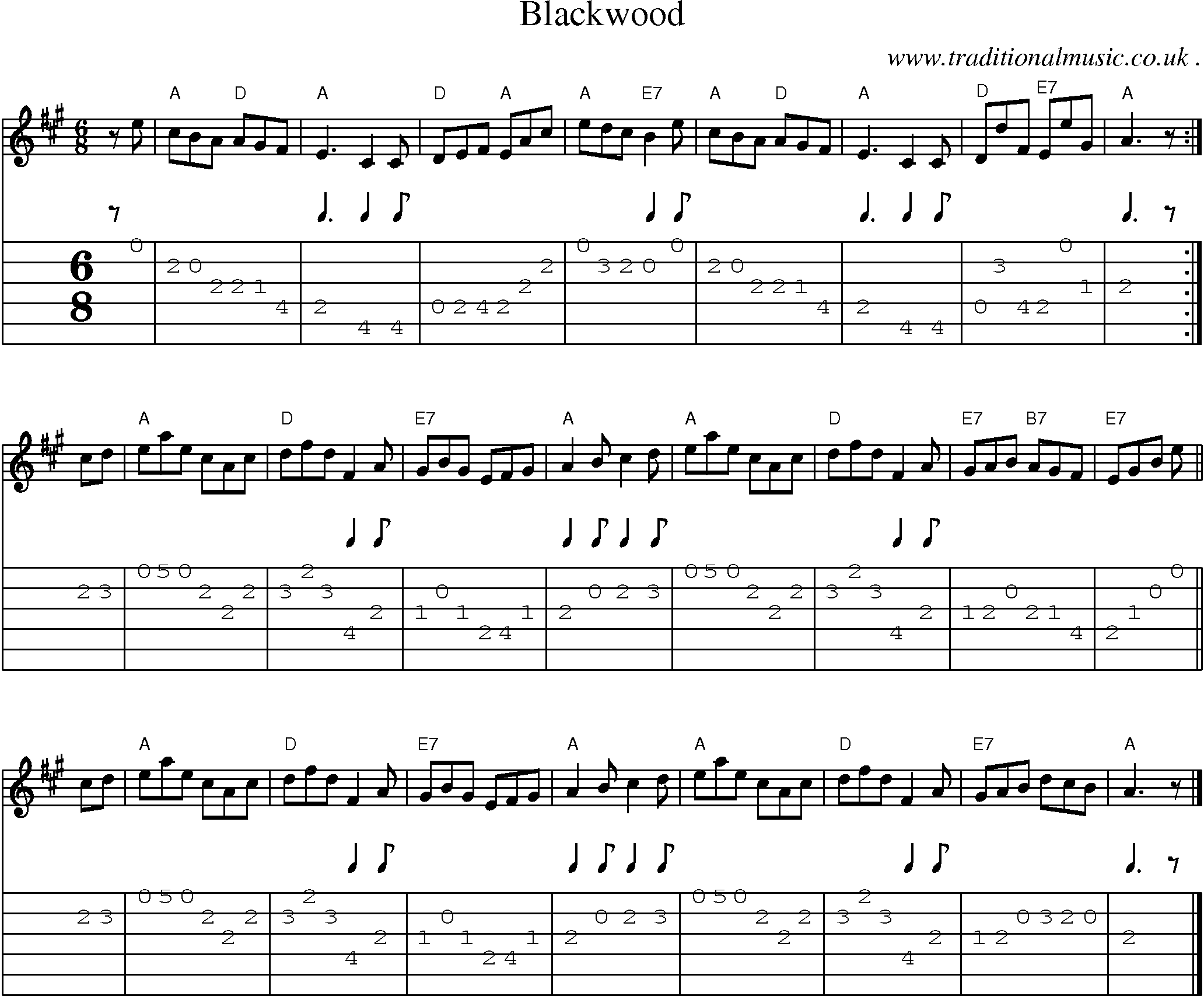 Sheet-music  score, Chords and Guitar Tabs for Blackwood