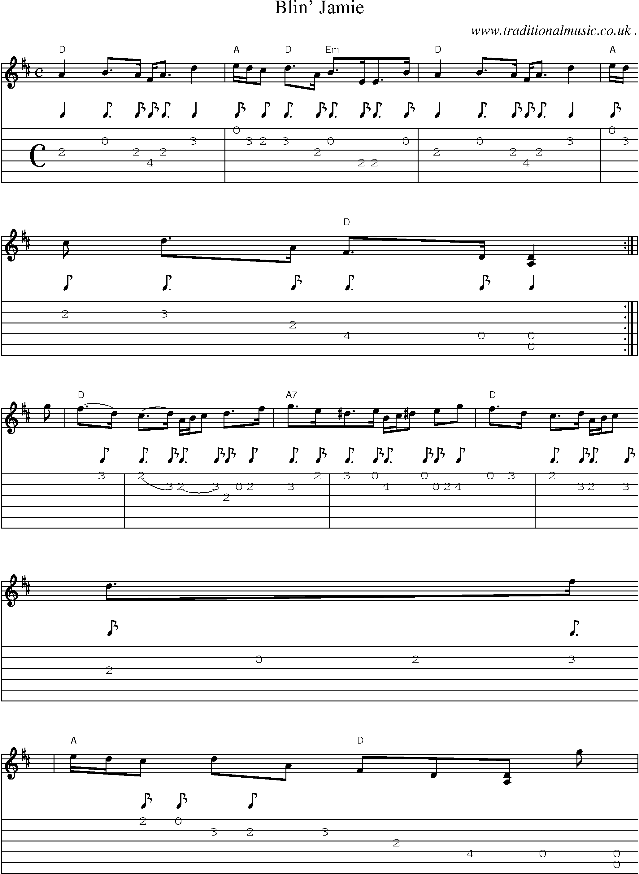 Sheet-music  score, Chords and Guitar Tabs for Blin Jamie