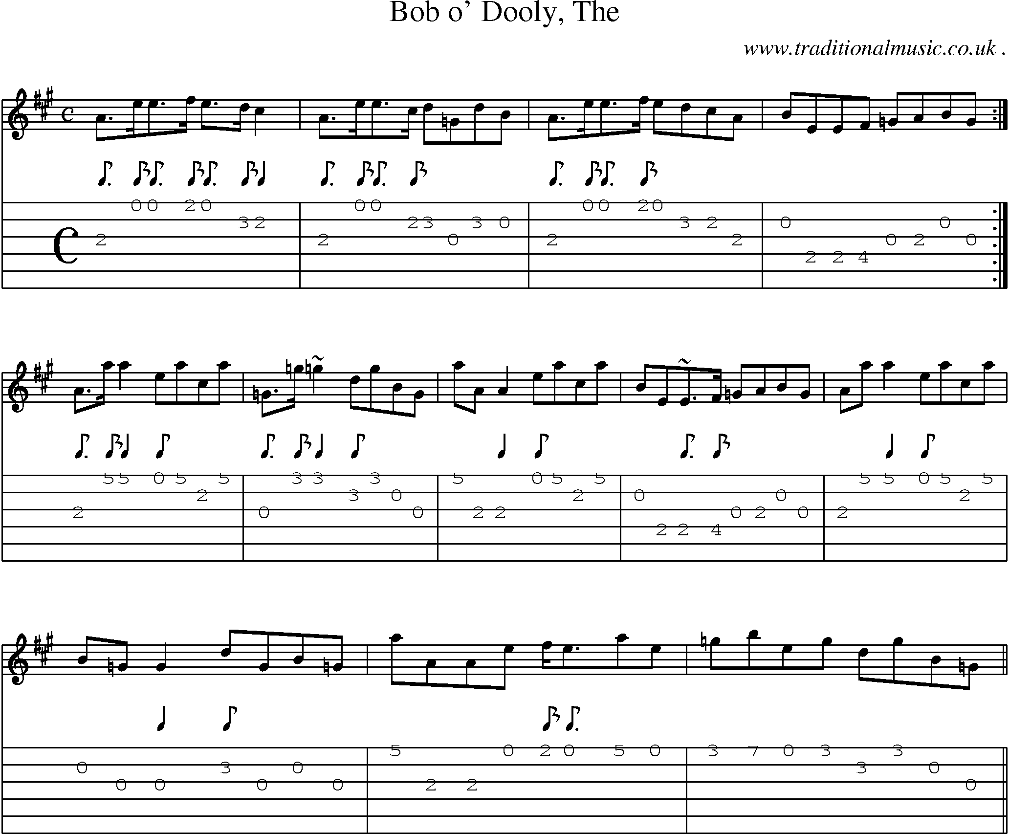 Sheet-music  score, Chords and Guitar Tabs for Bob O Dooly The