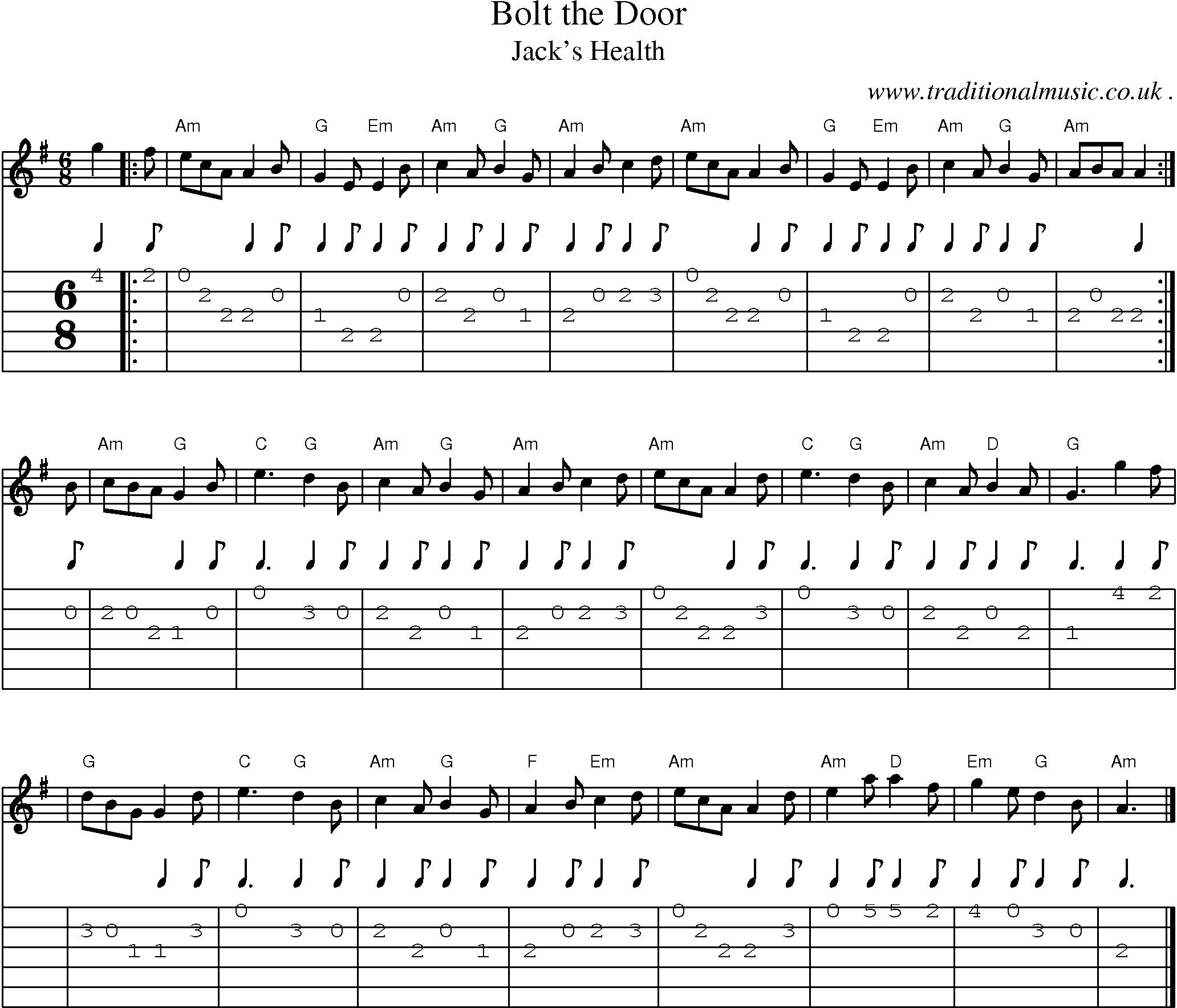 Sheet-music  score, Chords and Guitar Tabs for Bolt The Door