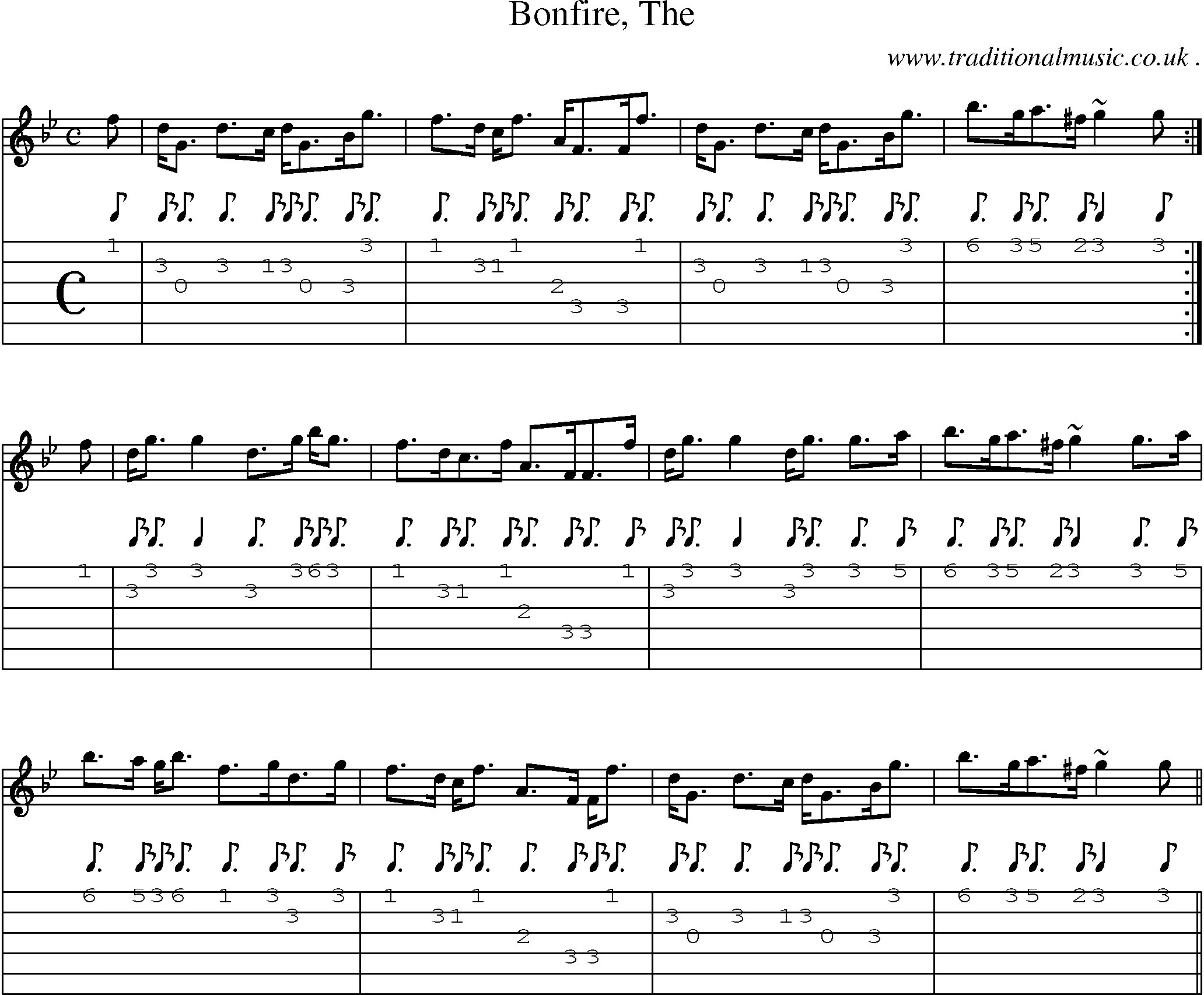 Sheet-music  score, Chords and Guitar Tabs for Bonfire The