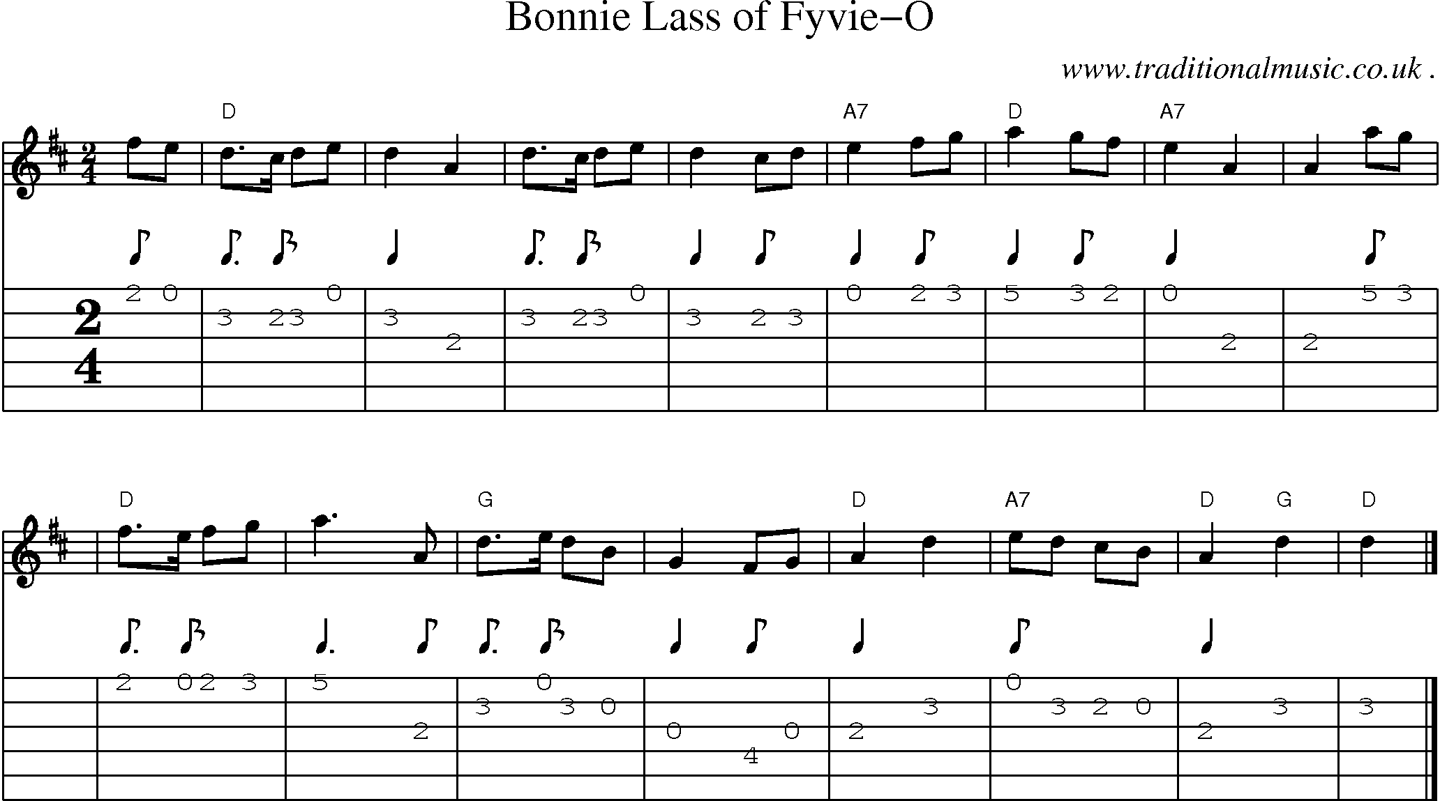 Sheet-music  score, Chords and Guitar Tabs for Bonnie Lass Of Fyvie-o