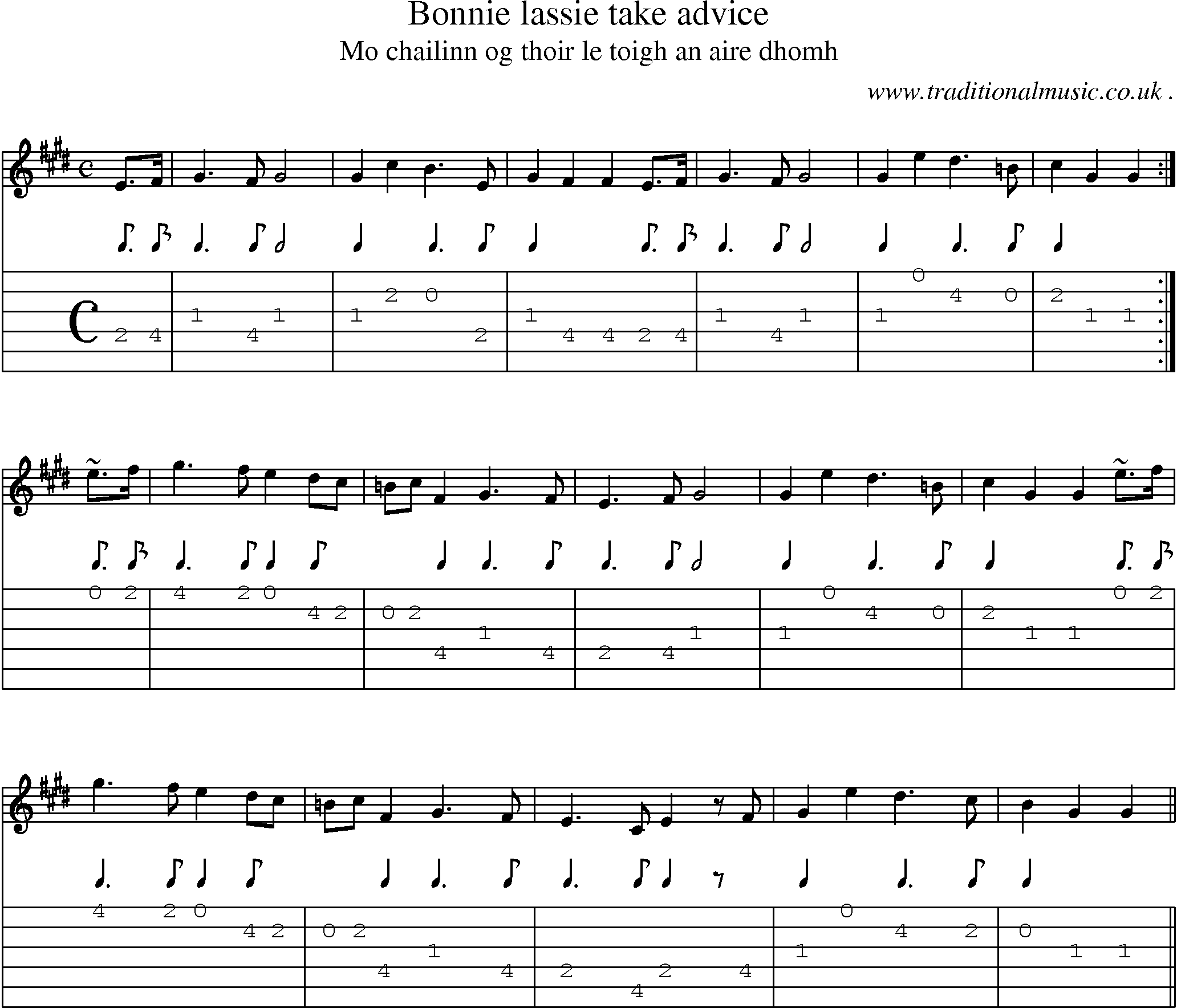 Sheet-music  score, Chords and Guitar Tabs for Bonnie Lassie Take Advice