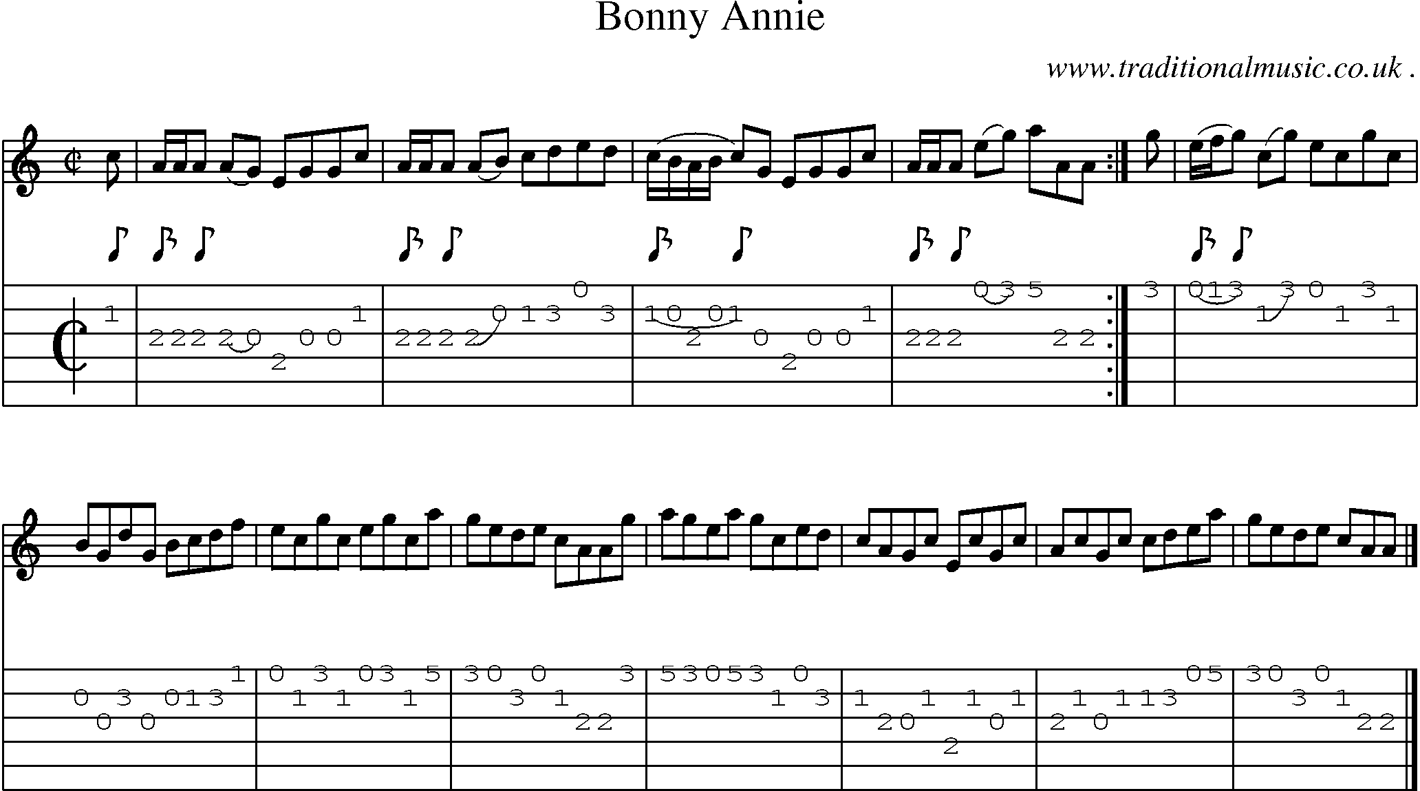 Sheet-music  score, Chords and Guitar Tabs for Bonny Annie