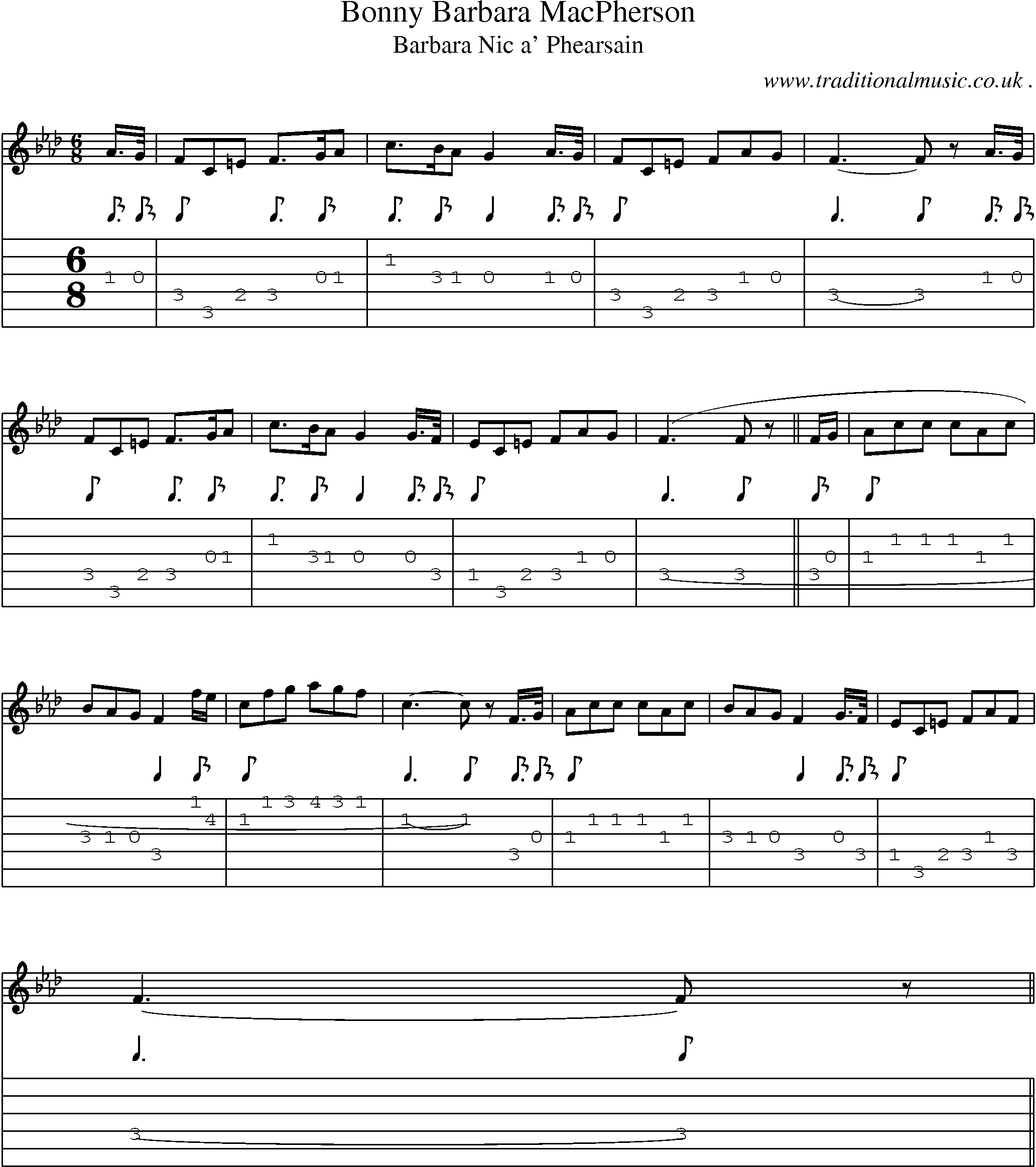 Sheet-music  score, Chords and Guitar Tabs for Bonny Barbara Macpherson