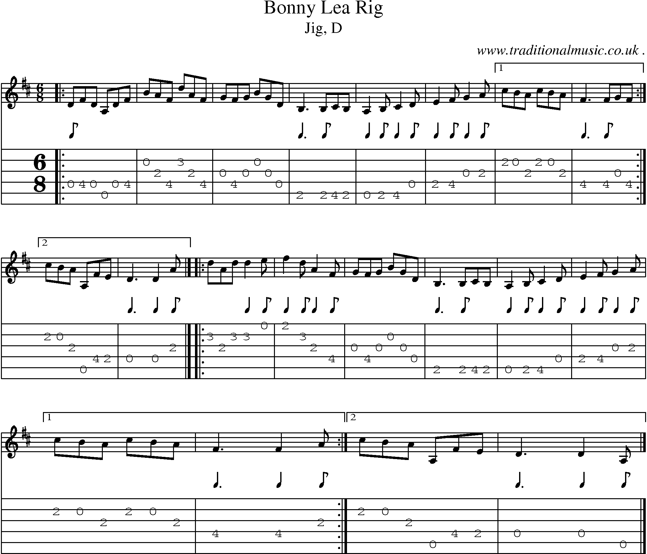 Sheet-music  score, Chords and Guitar Tabs for Bonny Lea Rig
