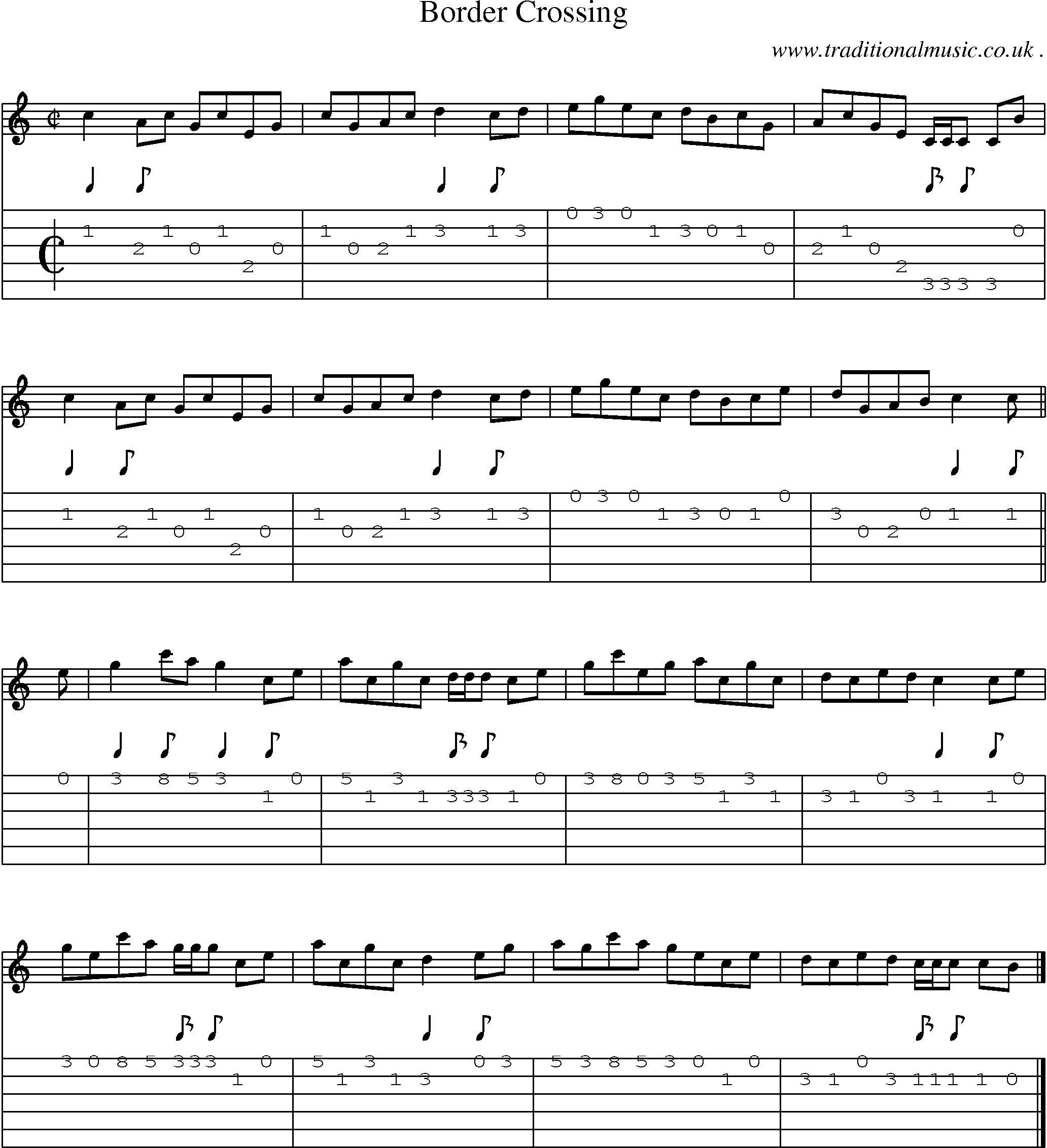 Sheet-music  score, Chords and Guitar Tabs for Border Crossing