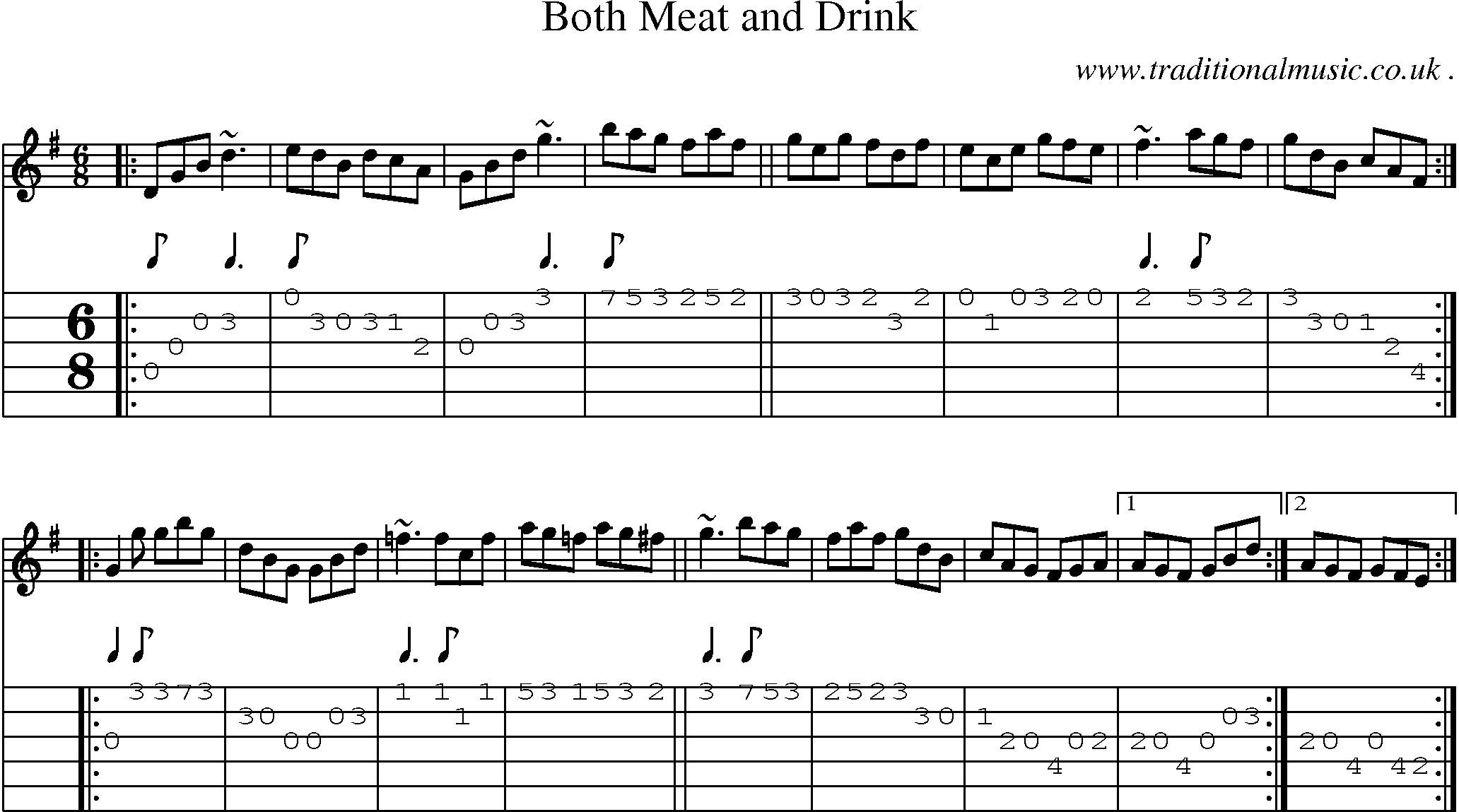 Sheet-music  score, Chords and Guitar Tabs for Both Meat And Drink