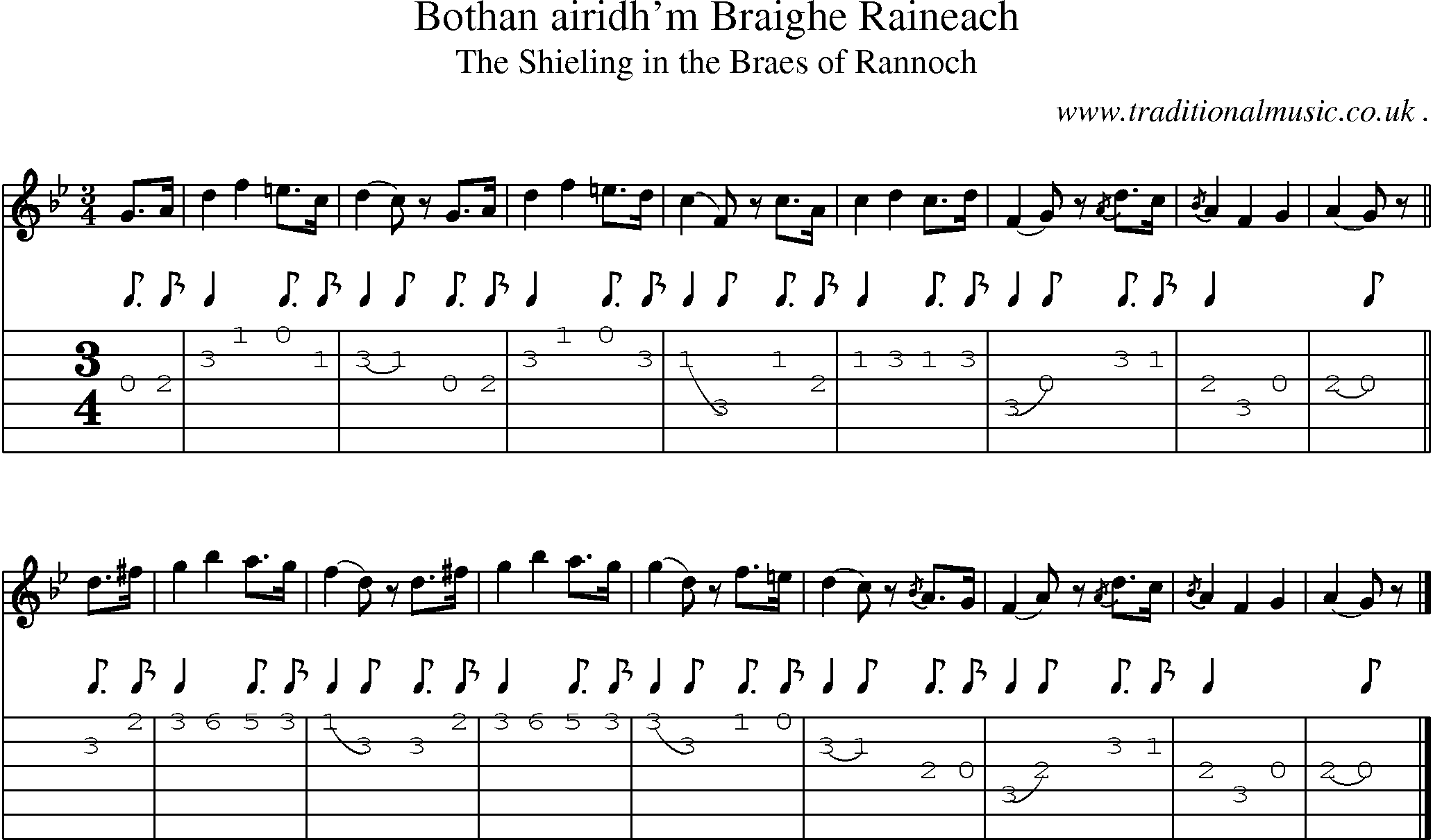 Sheet-music  score, Chords and Guitar Tabs for Bothan Airidhm Braighe Raineach