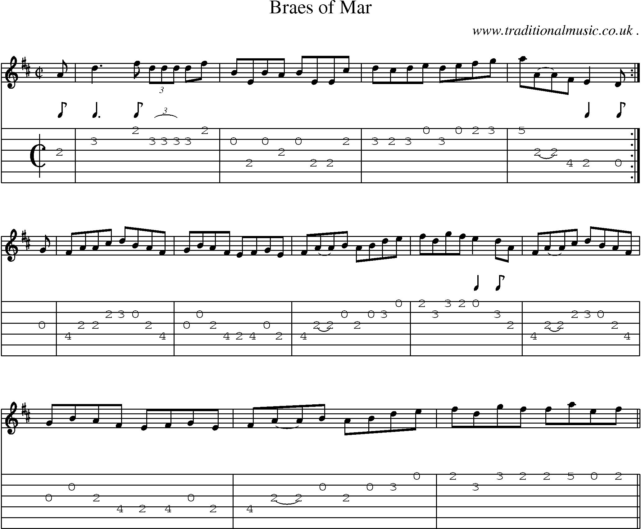 Sheet-music  score, Chords and Guitar Tabs for Braes Of Mar