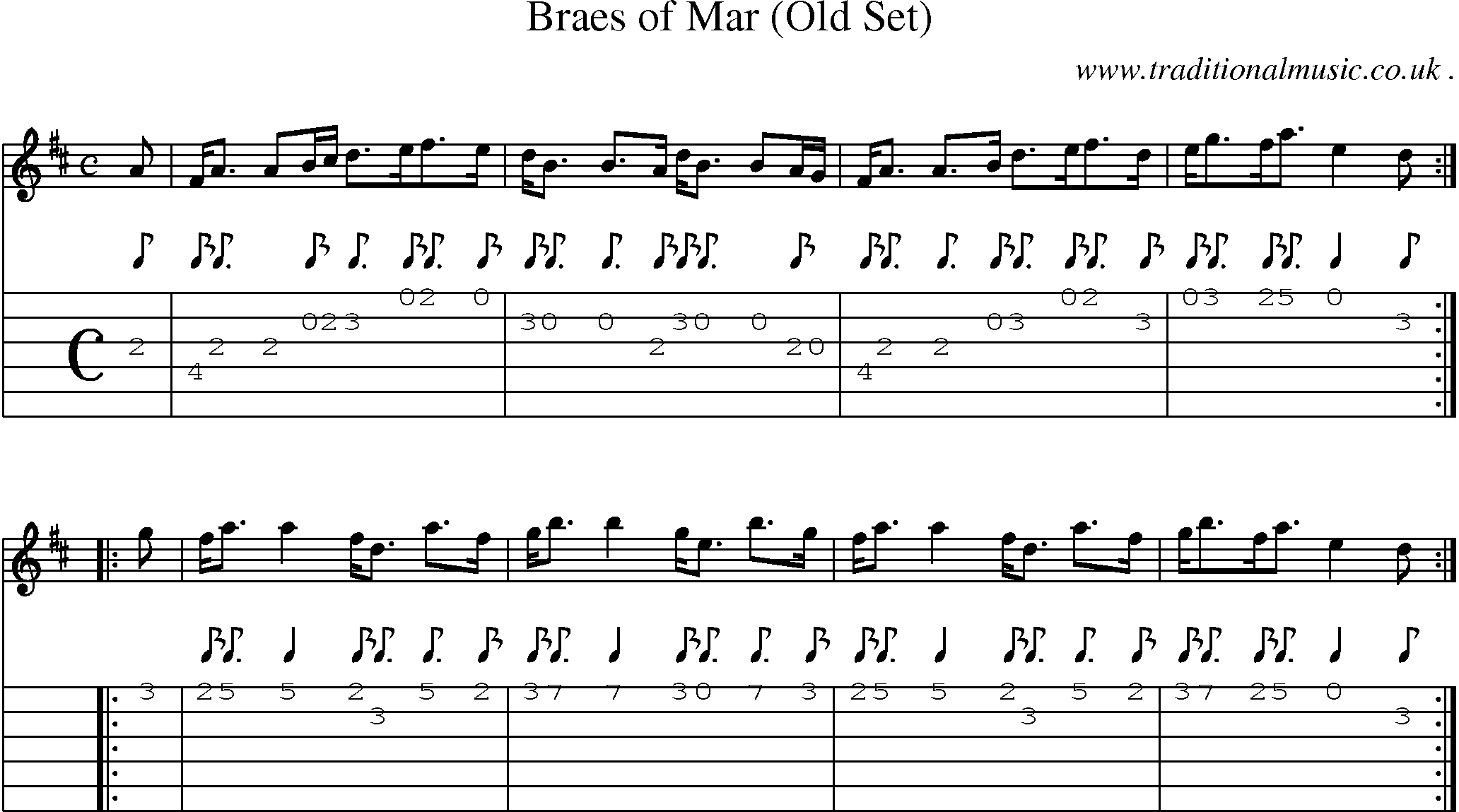 Sheet-music  score, Chords and Guitar Tabs for Braes Of Mar Old Set