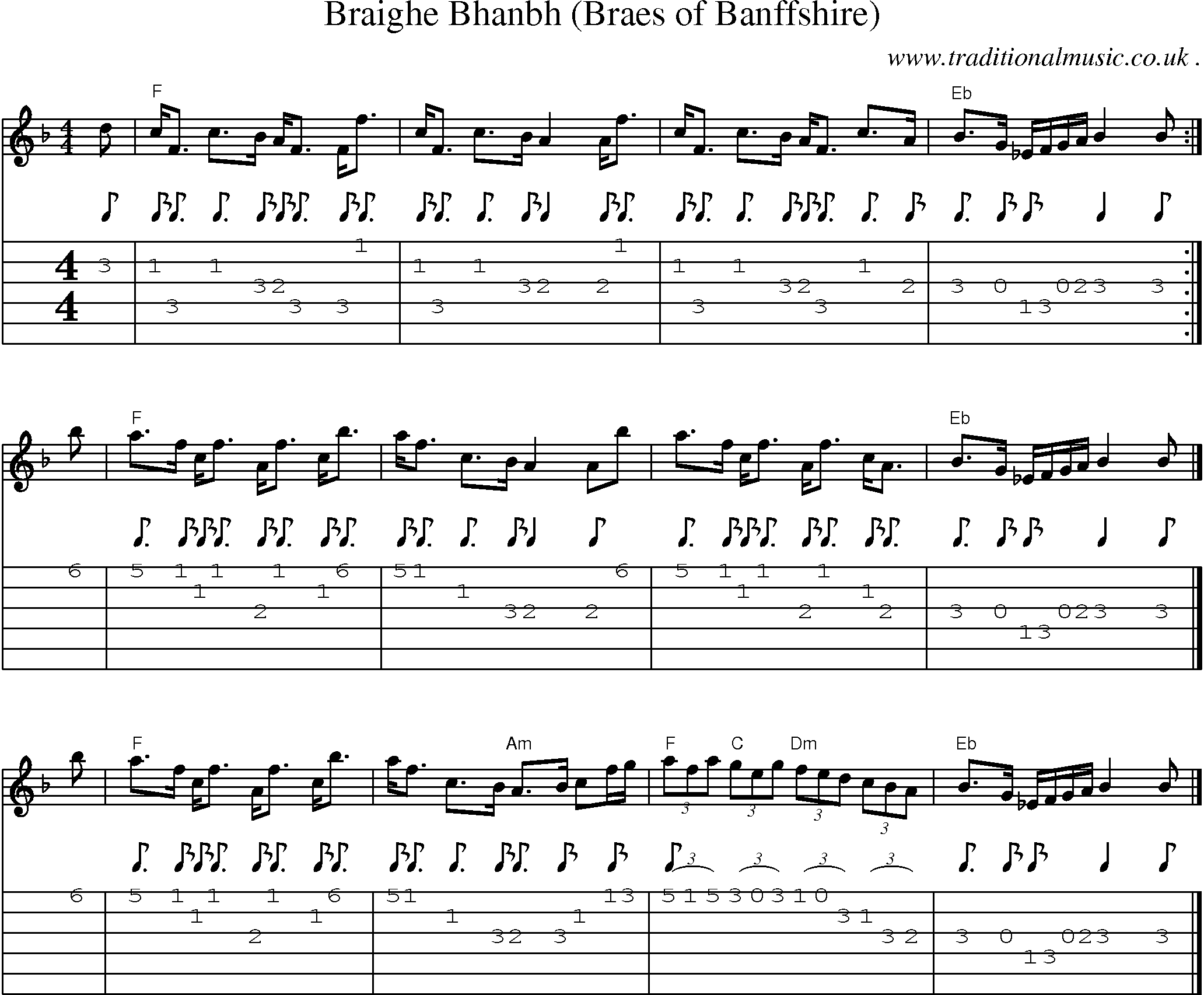 Sheet-music  score, Chords and Guitar Tabs for Braighe Bhanbh Braes Of Banffshire
