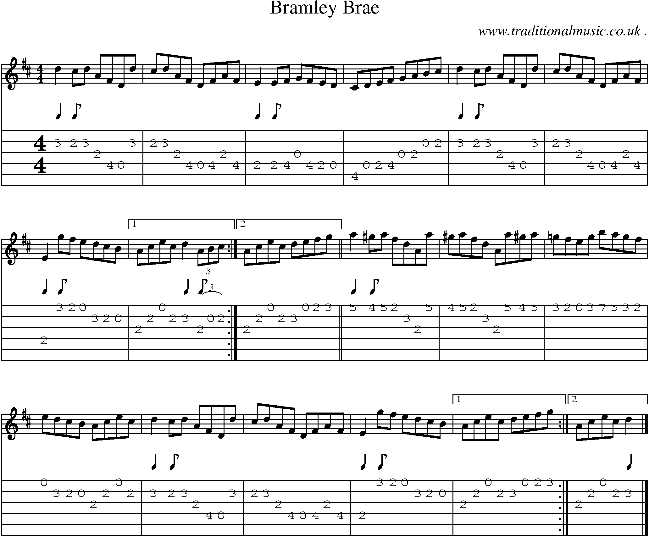 Sheet-music  score, Chords and Guitar Tabs for Bramley Brae