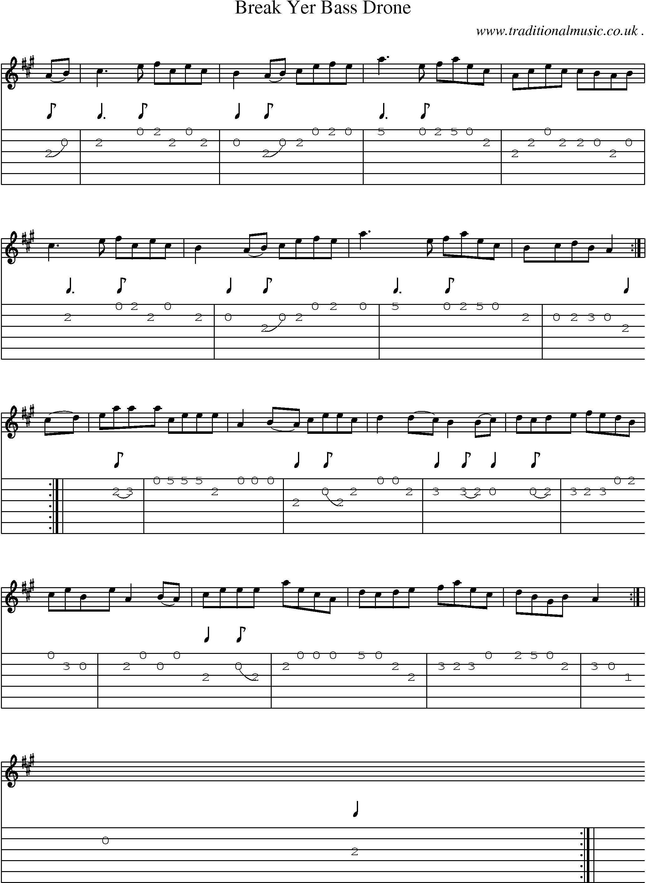 Sheet-music  score, Chords and Guitar Tabs for Break Yer Bass Drone
