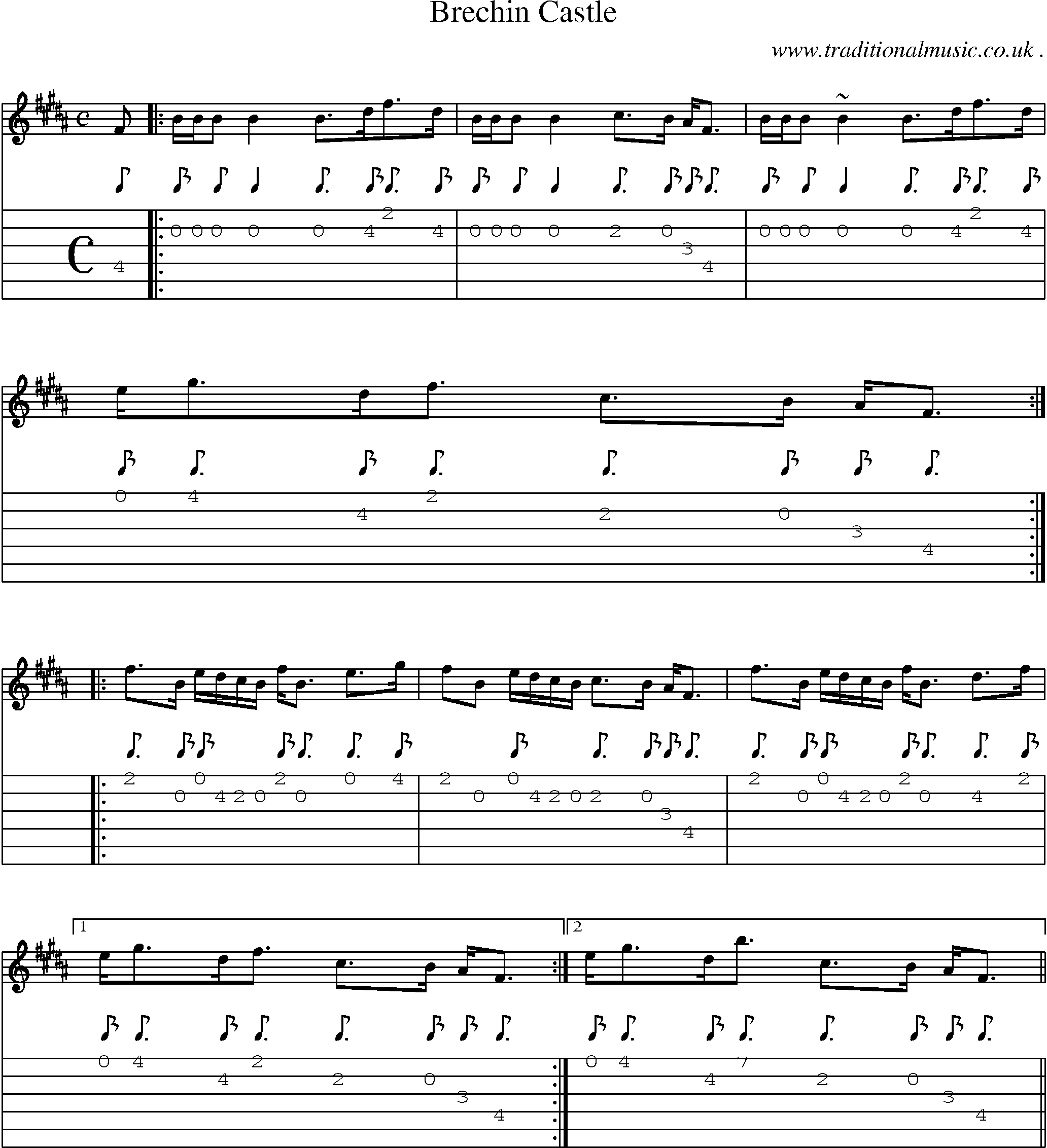 Sheet-music  score, Chords and Guitar Tabs for Brechin Castle