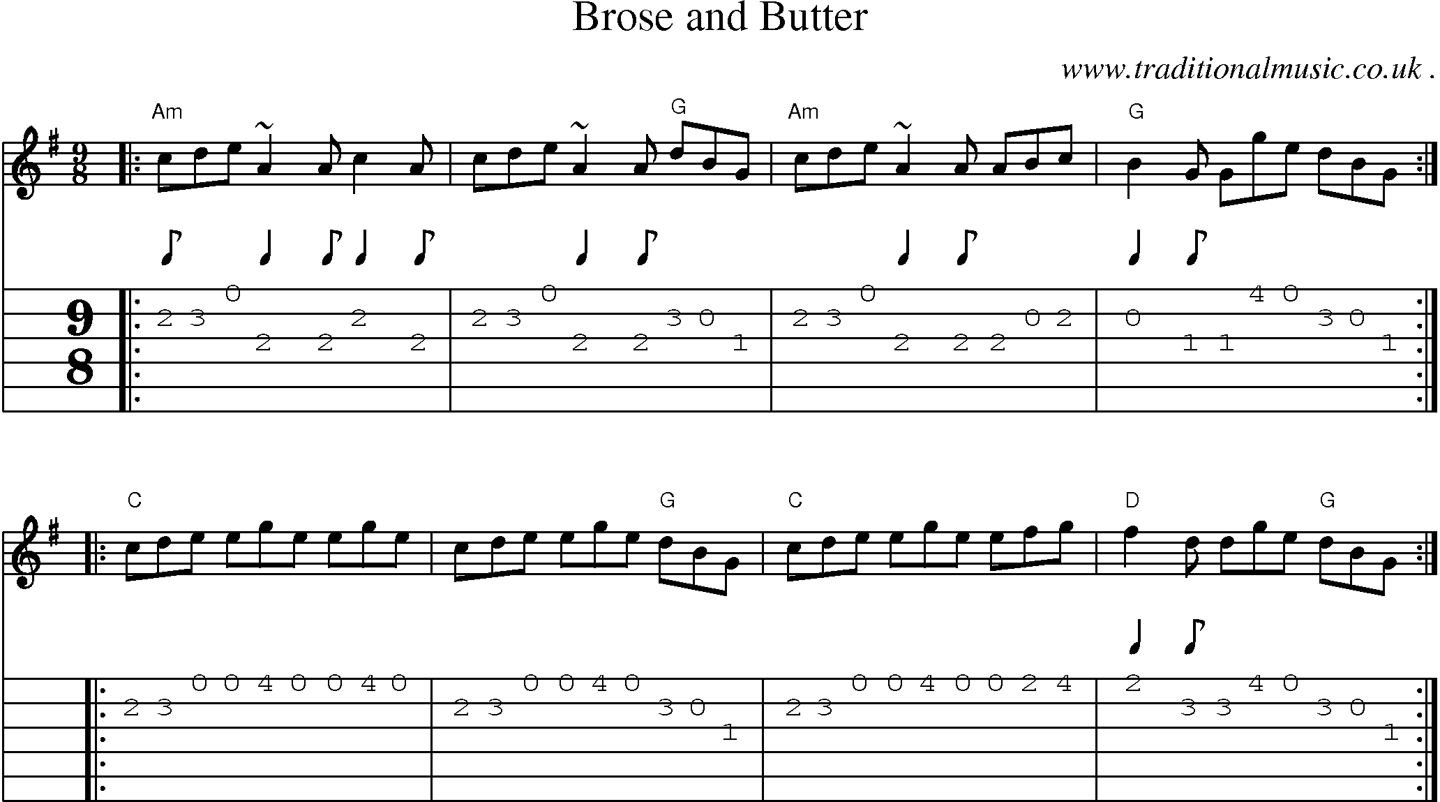 Sheet-music  score, Chords and Guitar Tabs for Brose And Butter