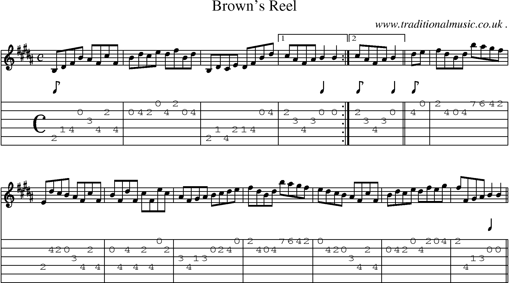 Sheet-music  score, Chords and Guitar Tabs for Browns Reel