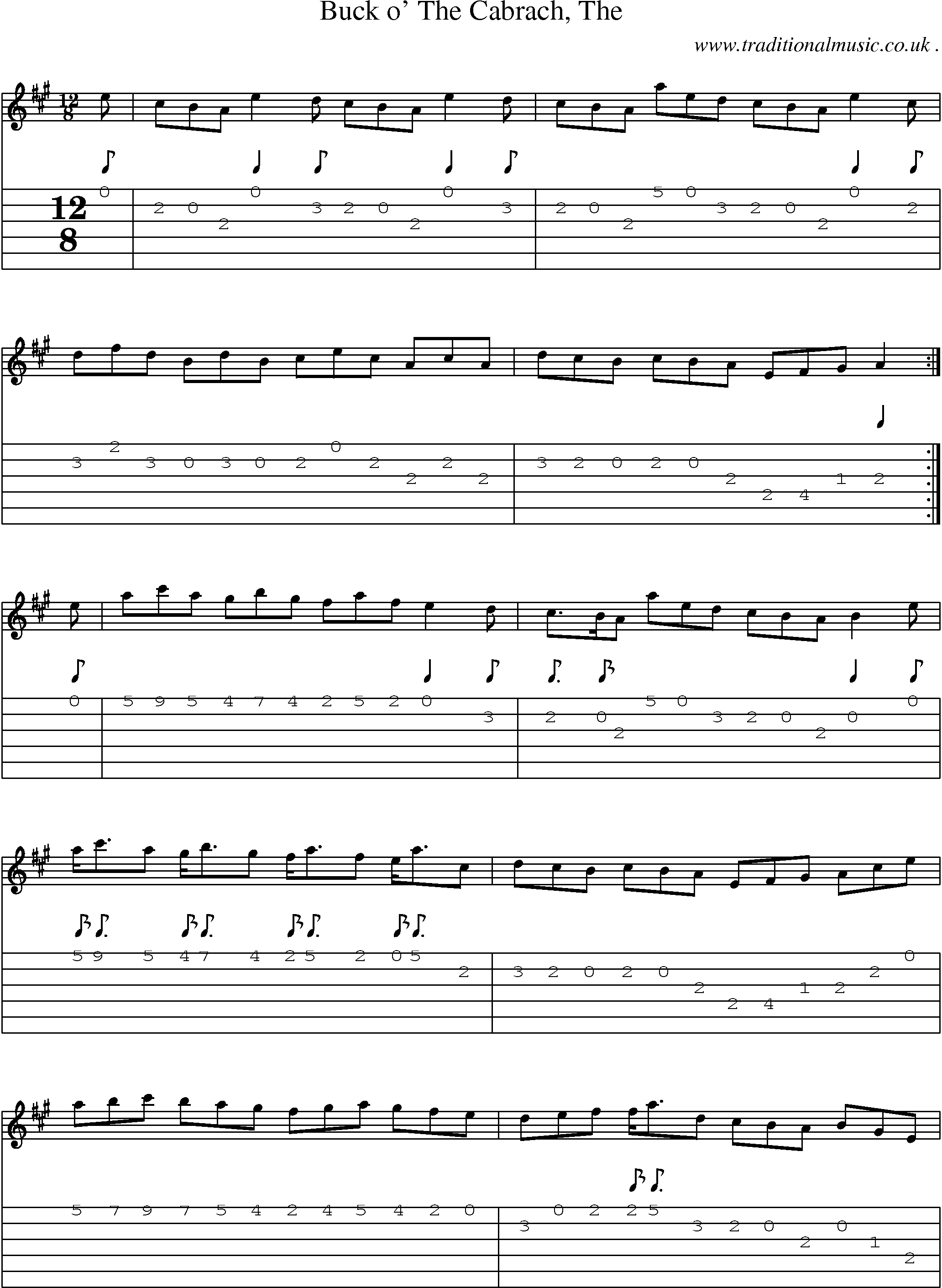 Sheet-music  score, Chords and Guitar Tabs for Buck O The Cabrach The