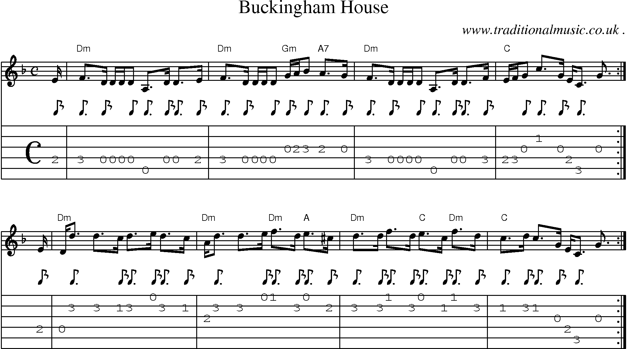 Sheet-music  score, Chords and Guitar Tabs for Buckingham House