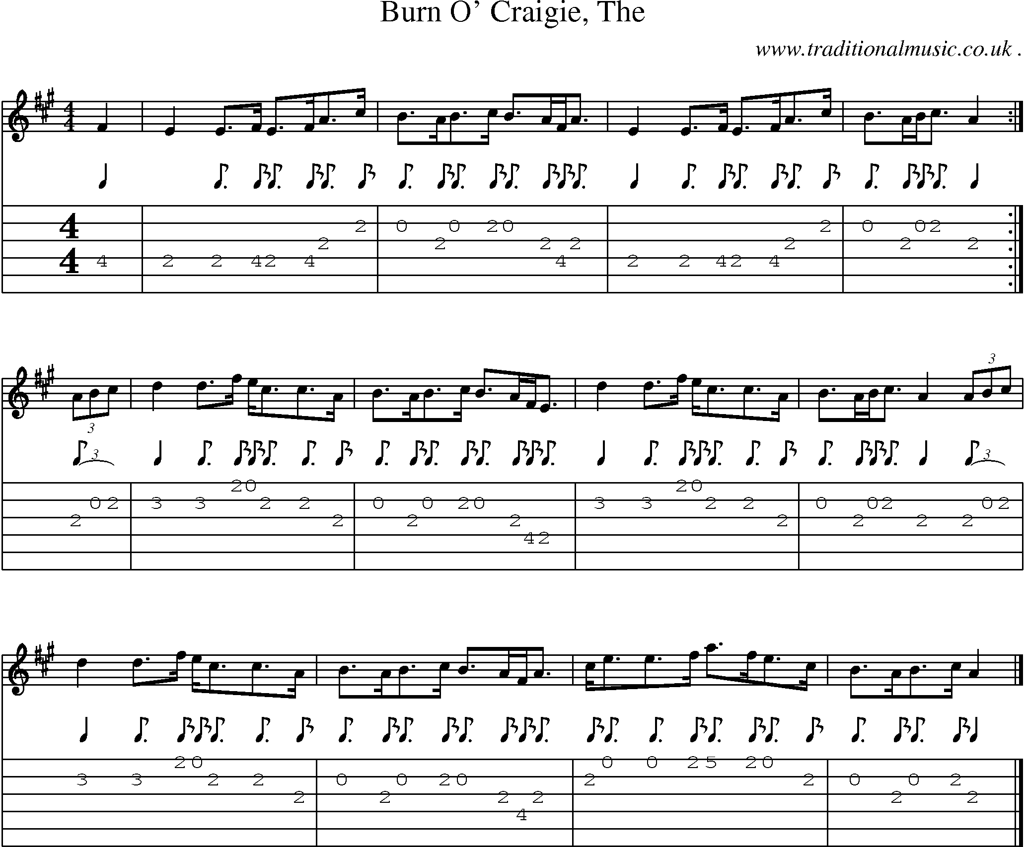 Sheet-music  score, Chords and Guitar Tabs for Burn O Craigie The