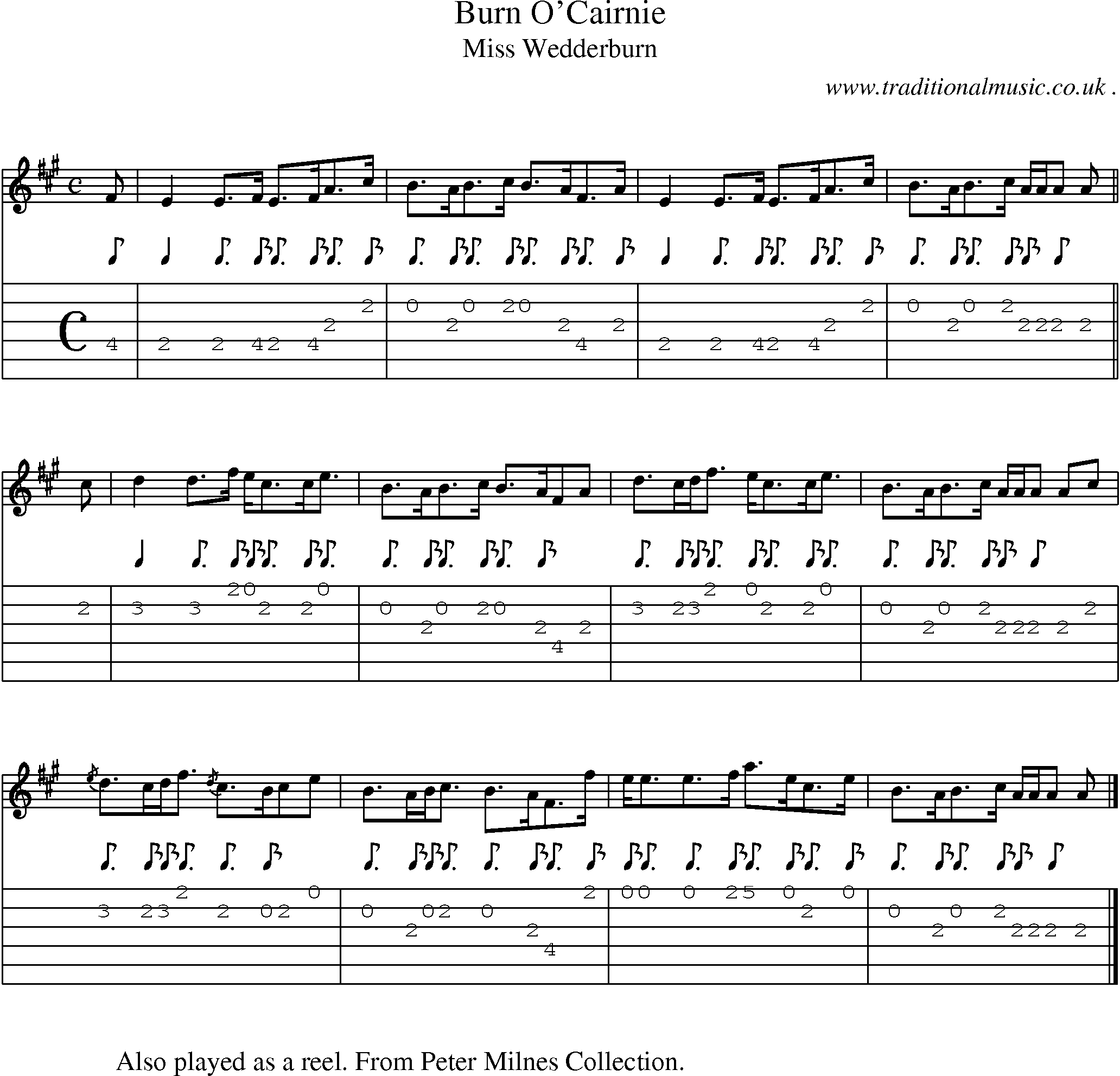 Sheet-music  score, Chords and Guitar Tabs for Burn Ocairnie
