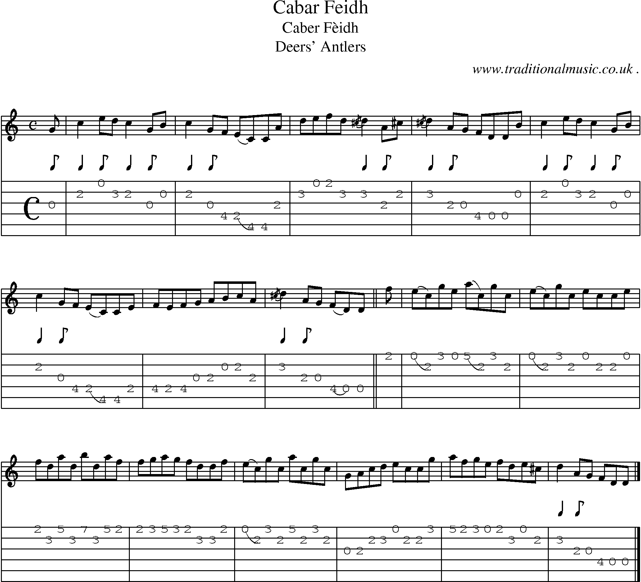 Sheet-music  score, Chords and Guitar Tabs for Cabar Feidh