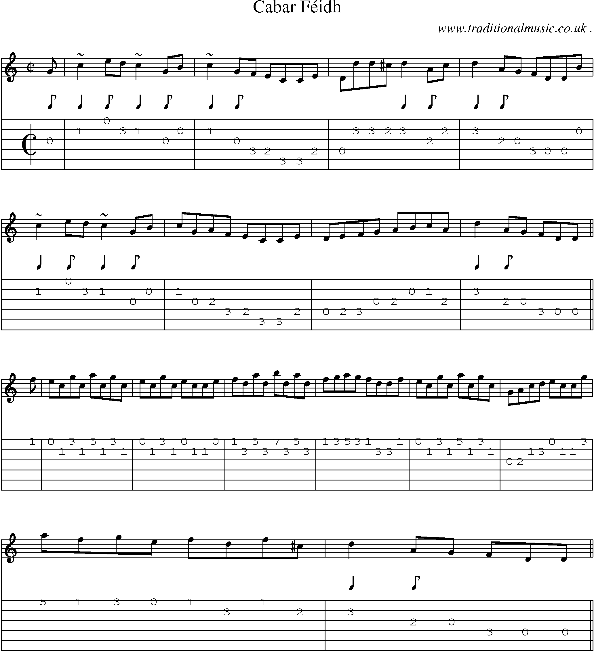 Sheet-music  score, Chords and Guitar Tabs for Cabar Feidh1