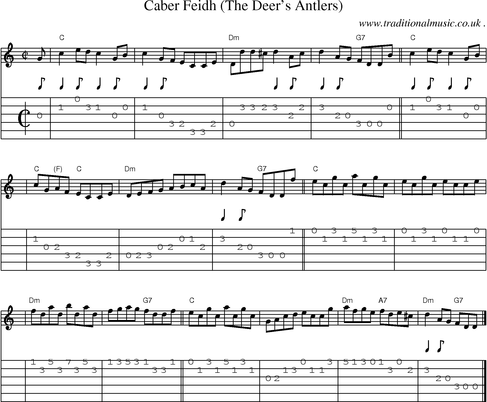 Sheet-music  score, Chords and Guitar Tabs for Caber Feidh The Deers Antlers