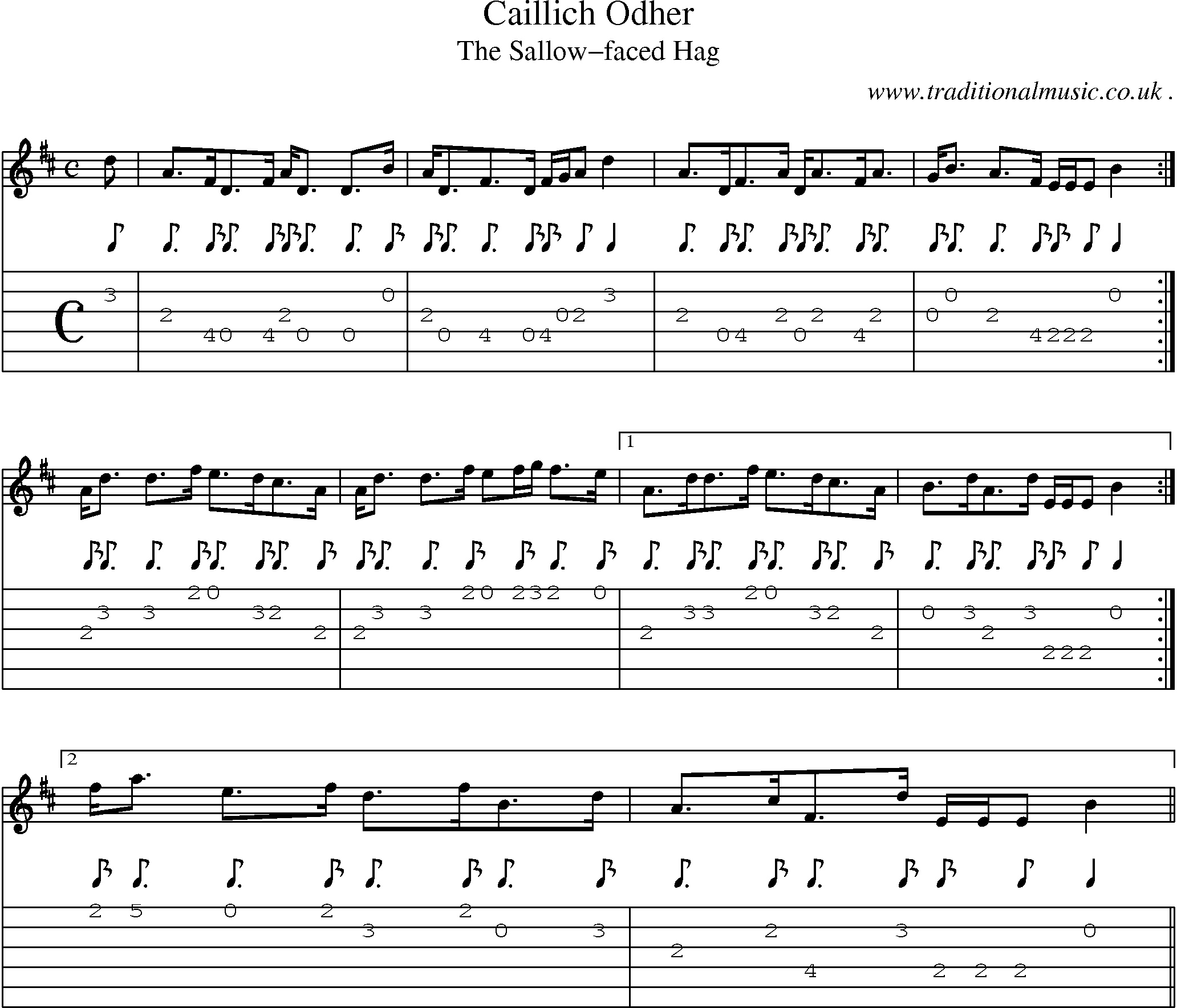 Sheet-music  score, Chords and Guitar Tabs for Caillich Odher