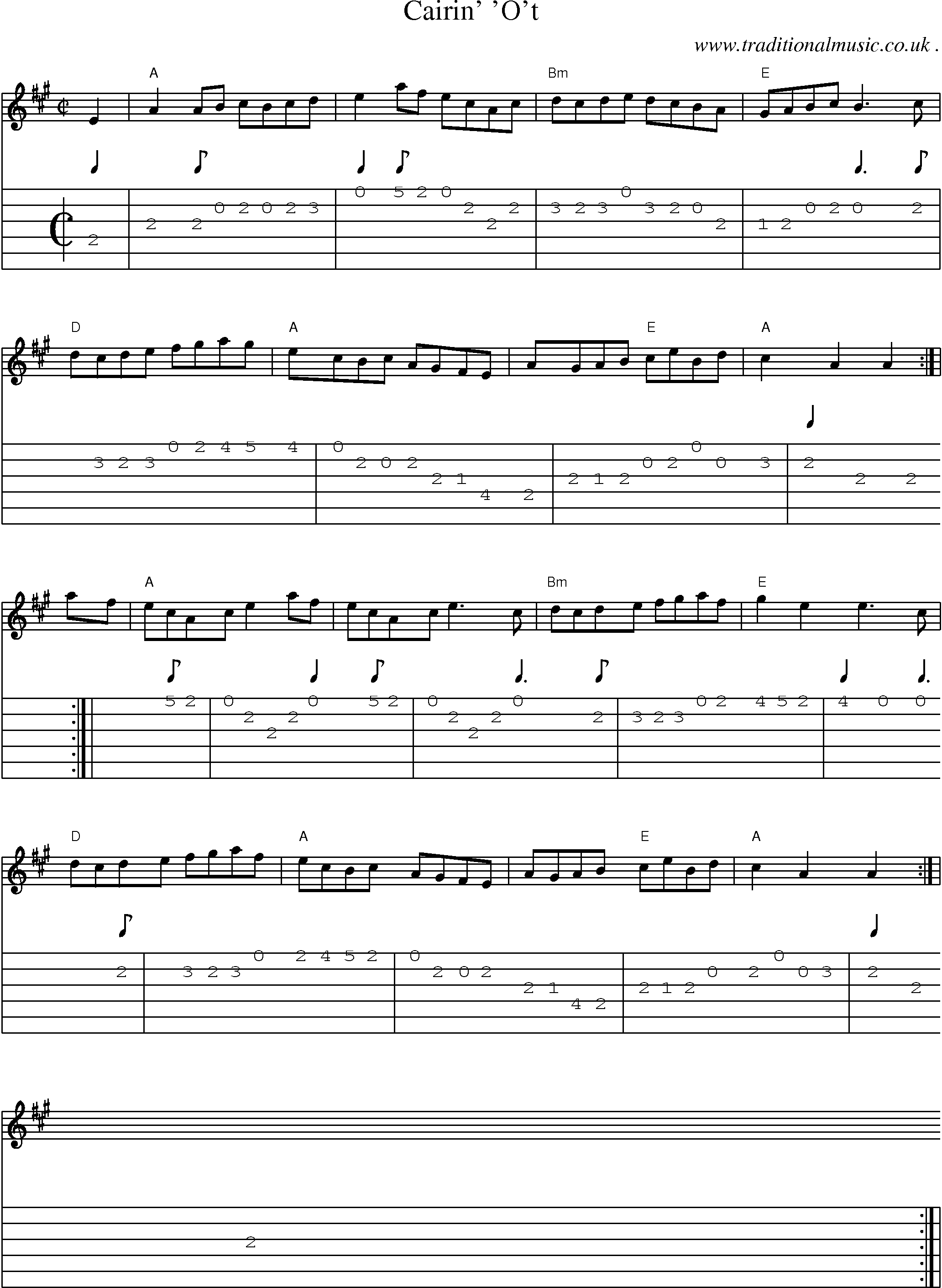 Sheet-music  score, Chords and Guitar Tabs for Cairin Ot