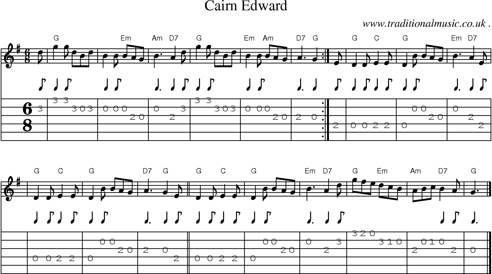 Sheet-music  score, Chords and Guitar Tabs for Cairn Edward