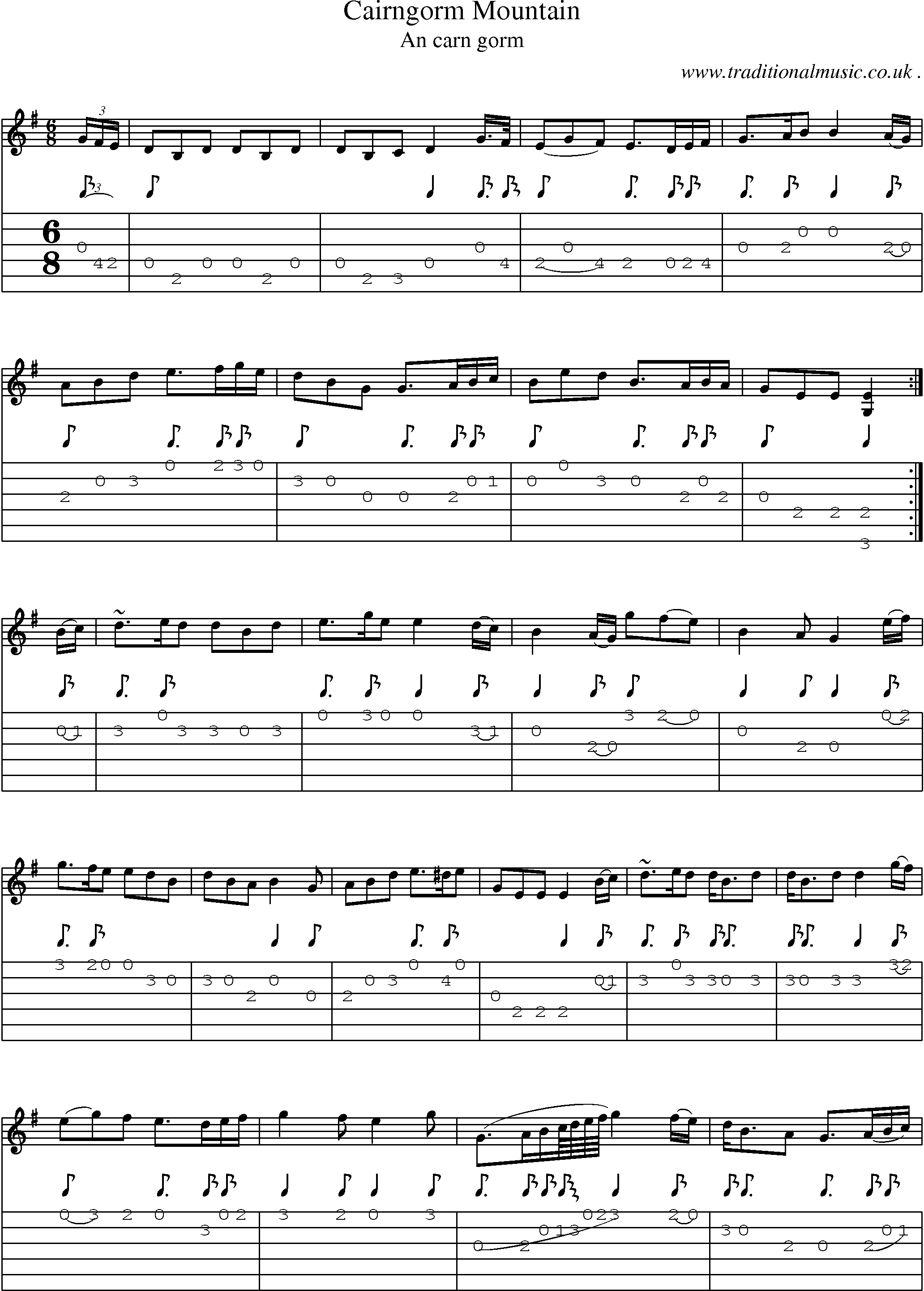 Sheet-music  score, Chords and Guitar Tabs for Cairngorm Mountain