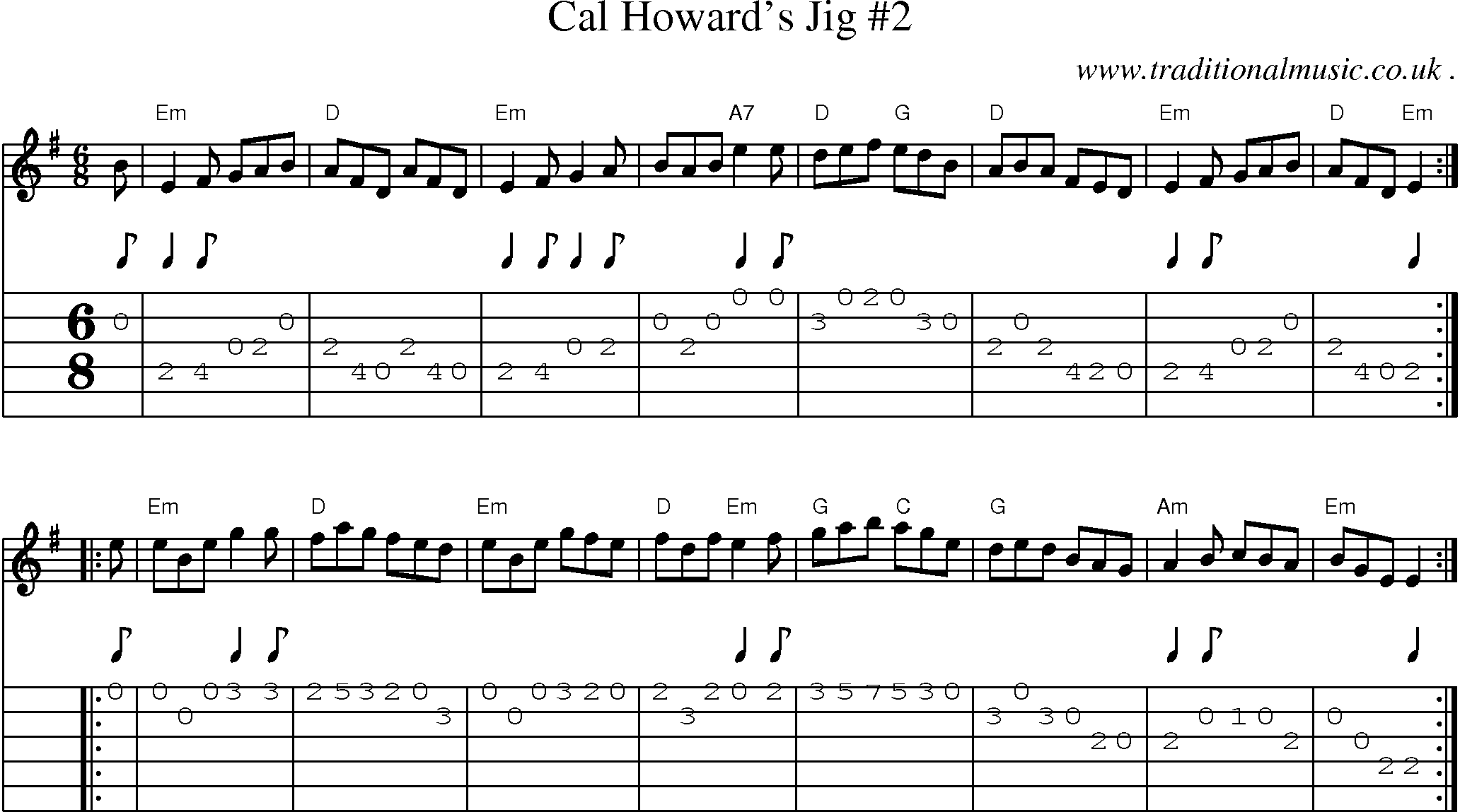Sheet-music  score, Chords and Guitar Tabs for Cal Howards Jig 2