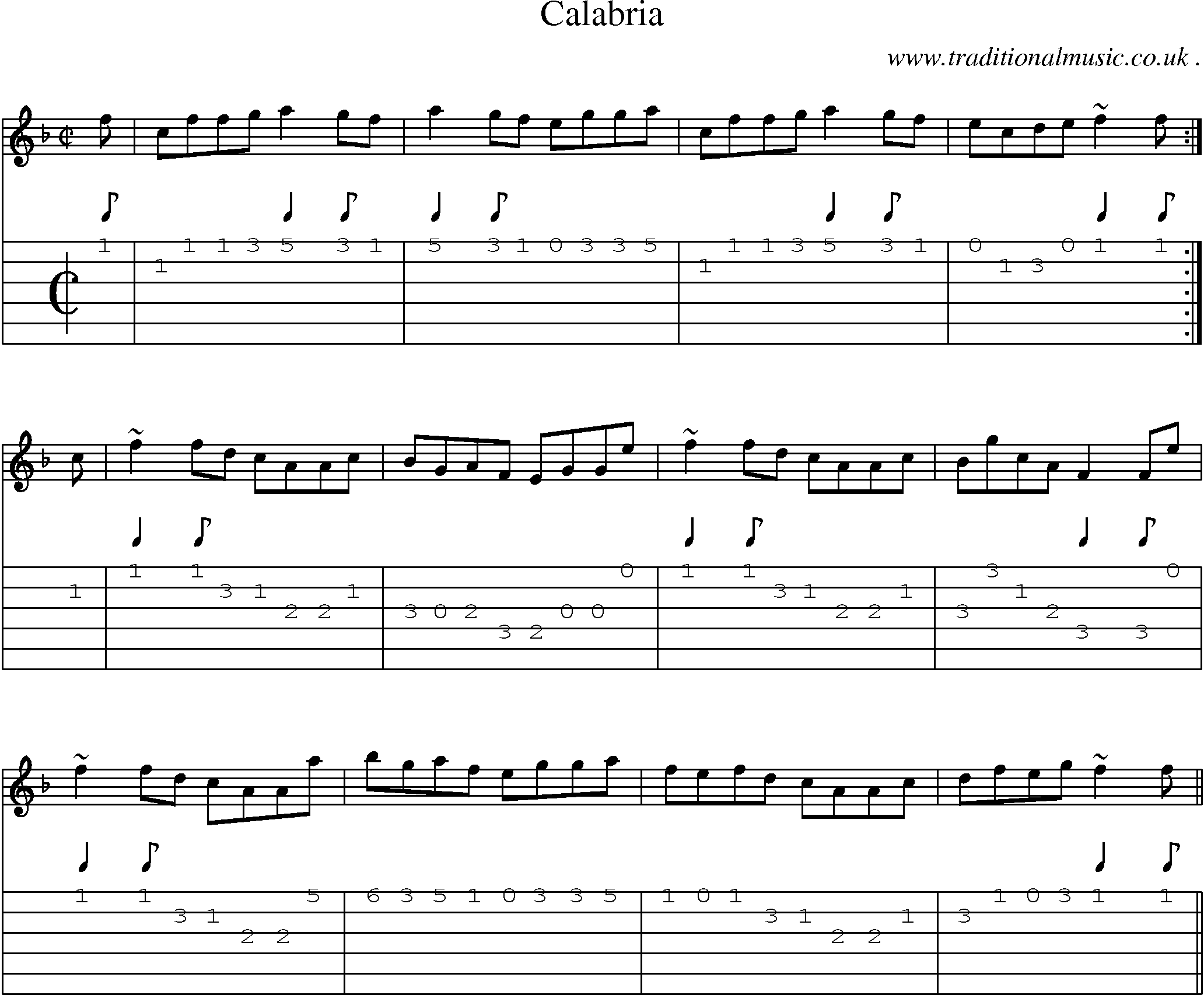 Sheet-music  score, Chords and Guitar Tabs for Calabria