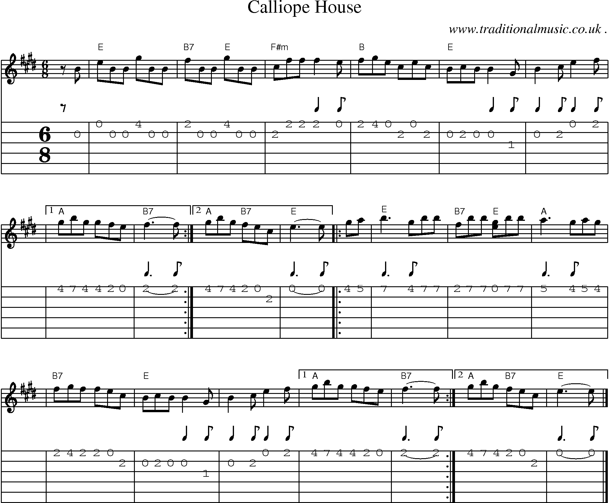 Sheet-music  score, Chords and Guitar Tabs for Calliope House